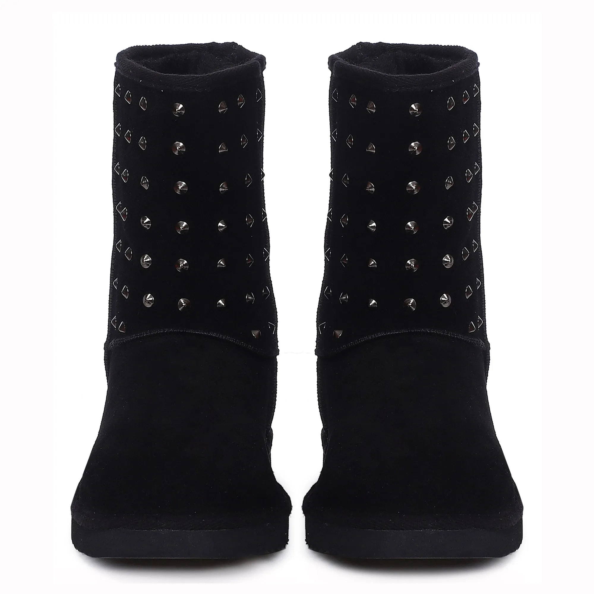 Saint Estrella Metal Studded Black Suede Snug Boots