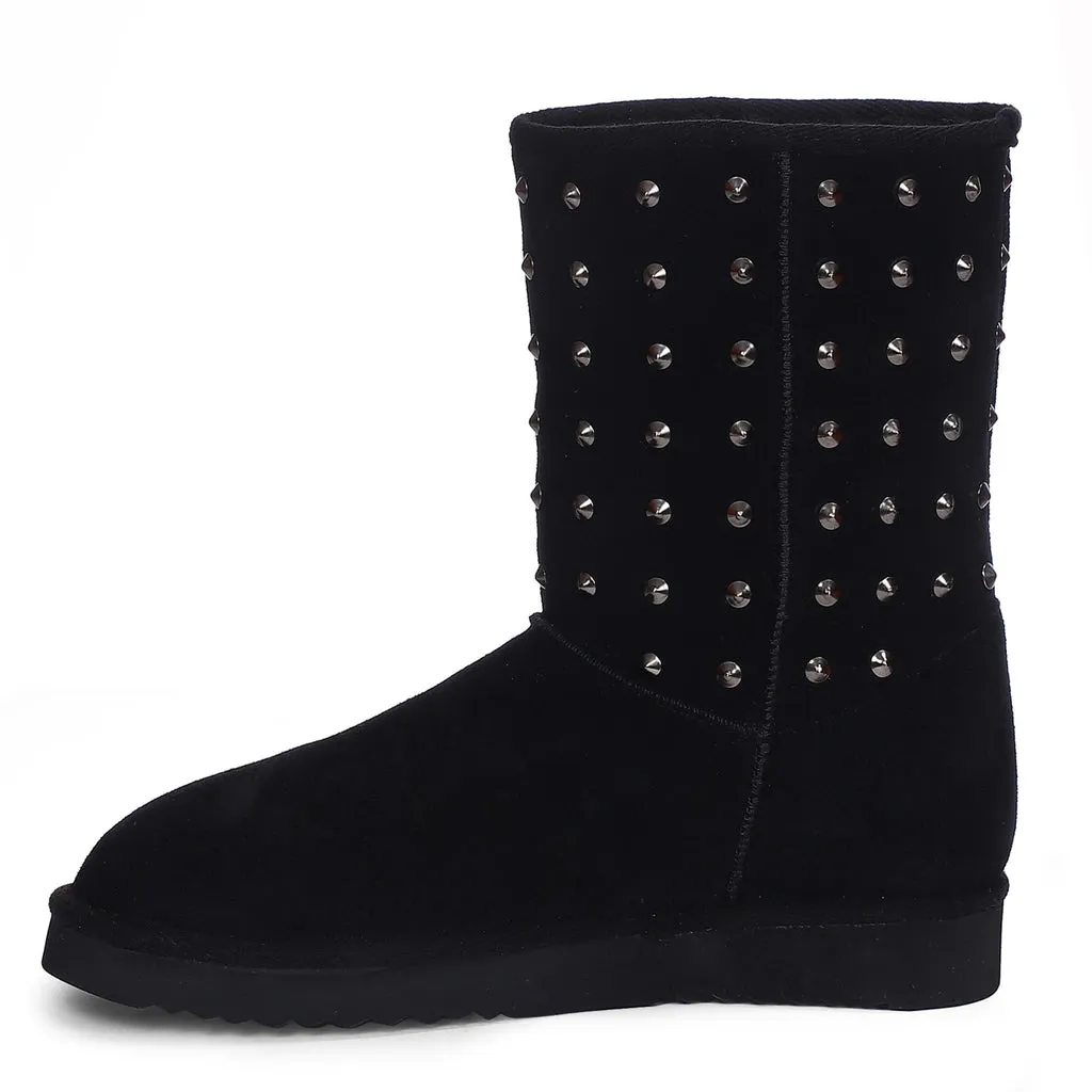 Saint Estrella Metal Studded Black Suede Snug Boots