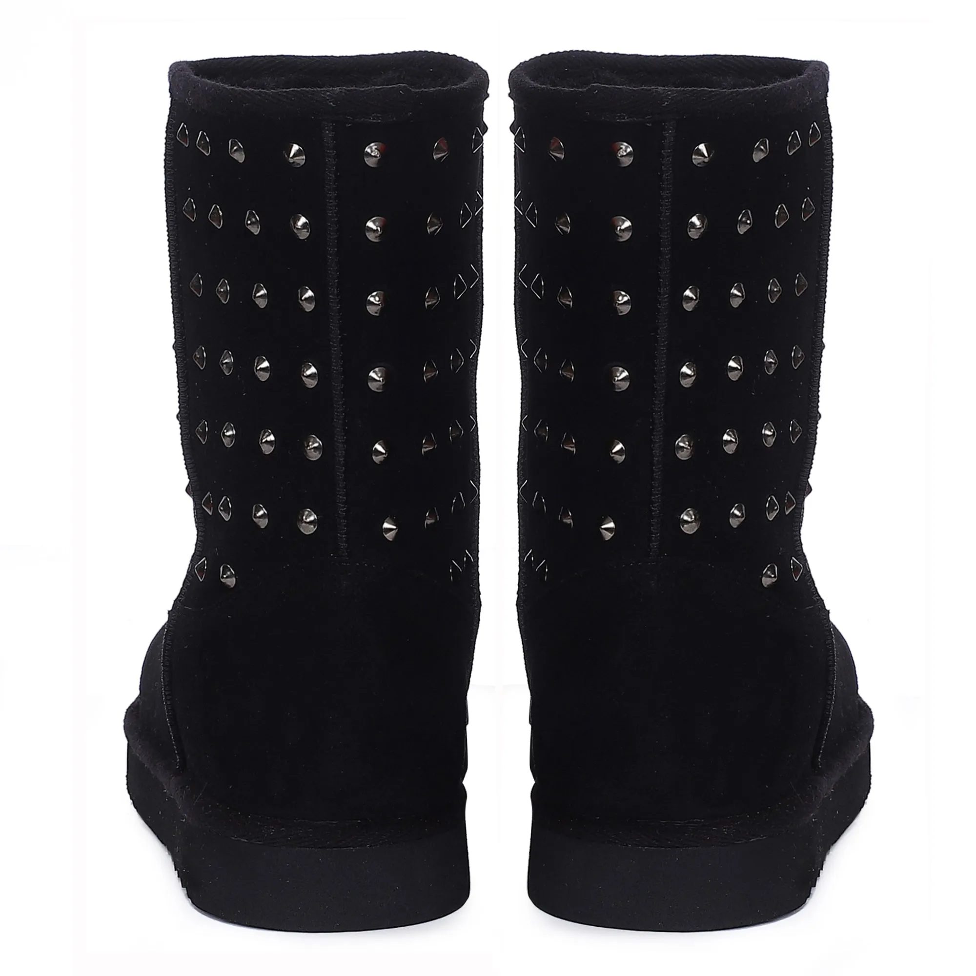 Saint Estrella Metal Studded Black Suede Snug Boots