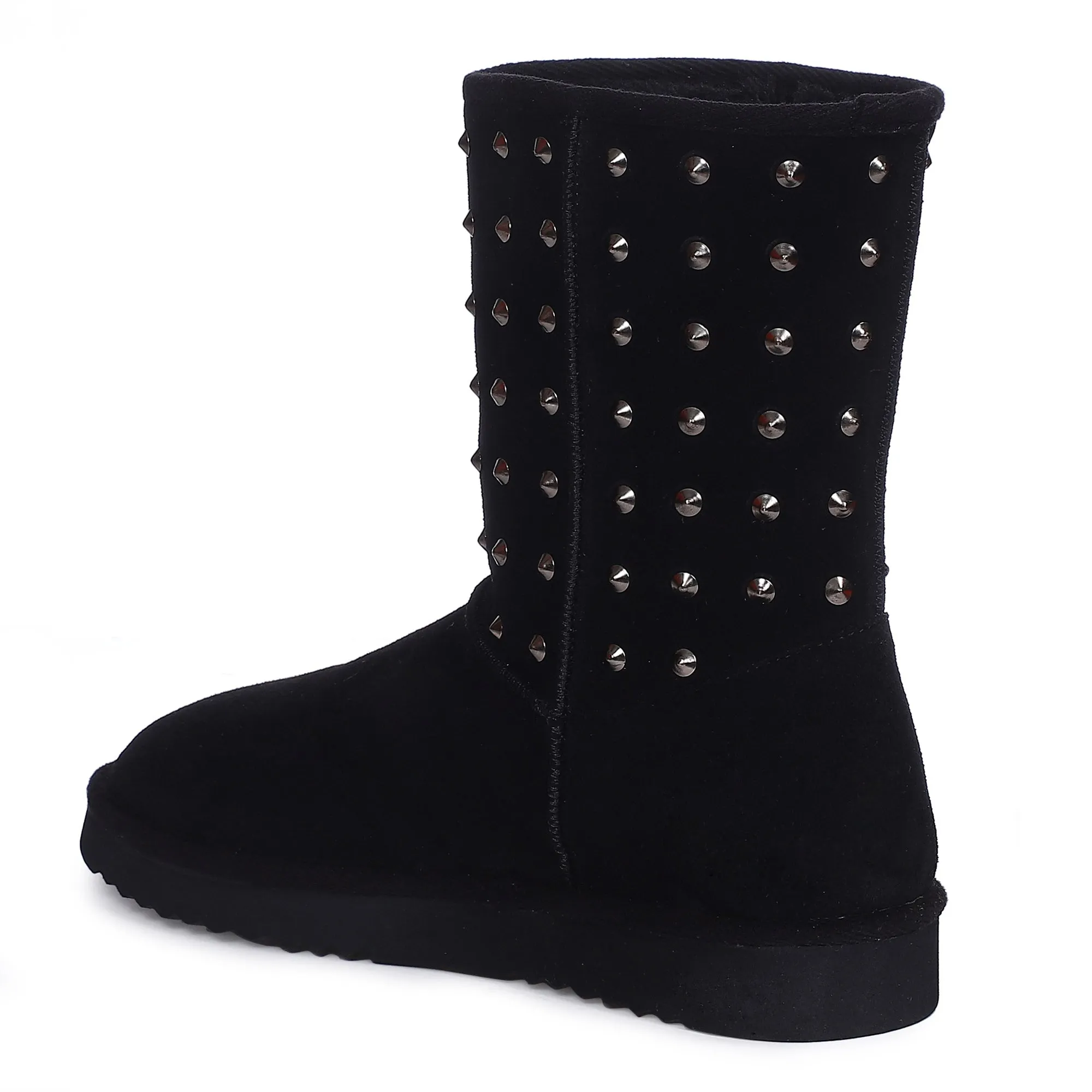 Saint Estrella Metal Studded Black Suede Snug Boots