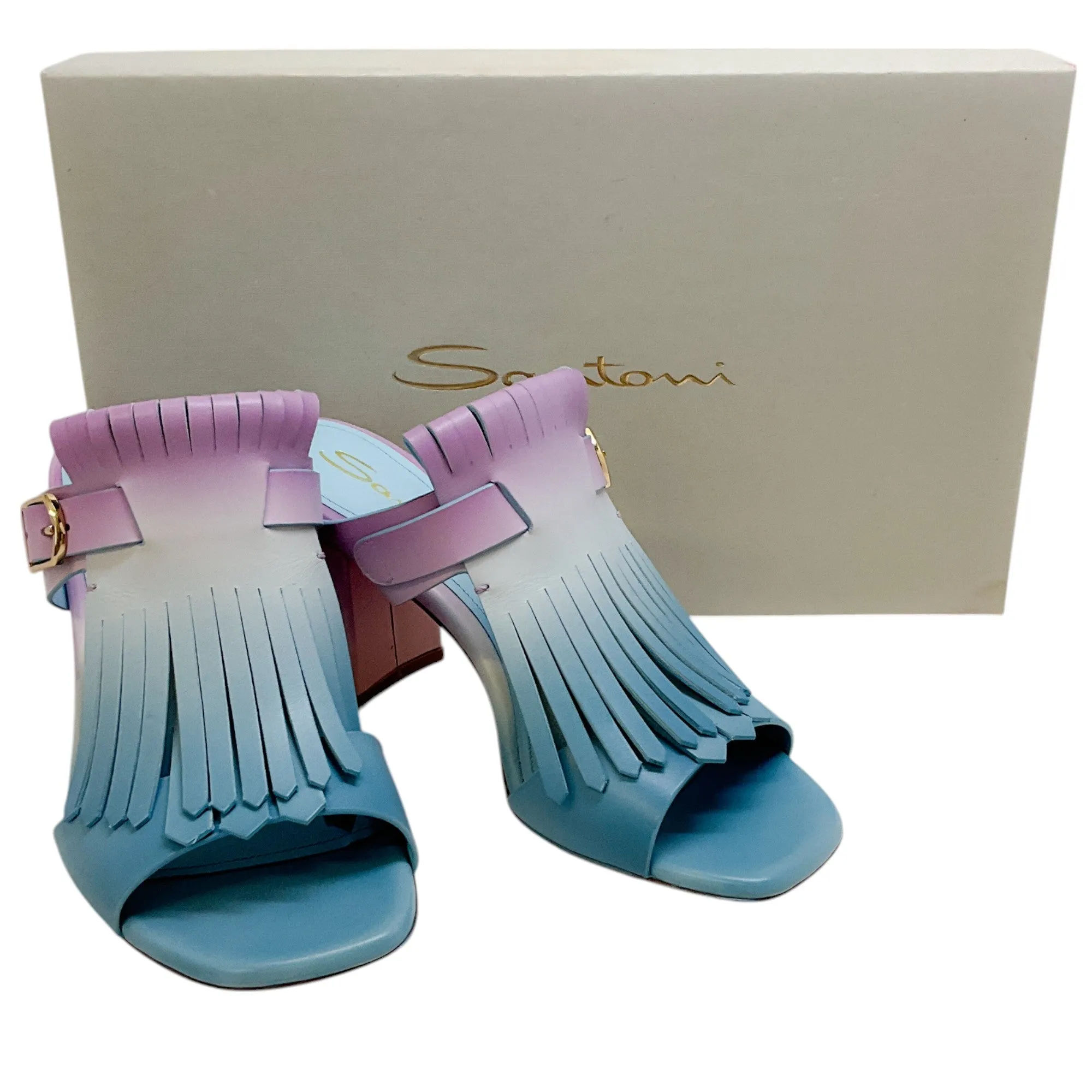 Santoni Blue / Purple Tie Dye Fringe Sandals