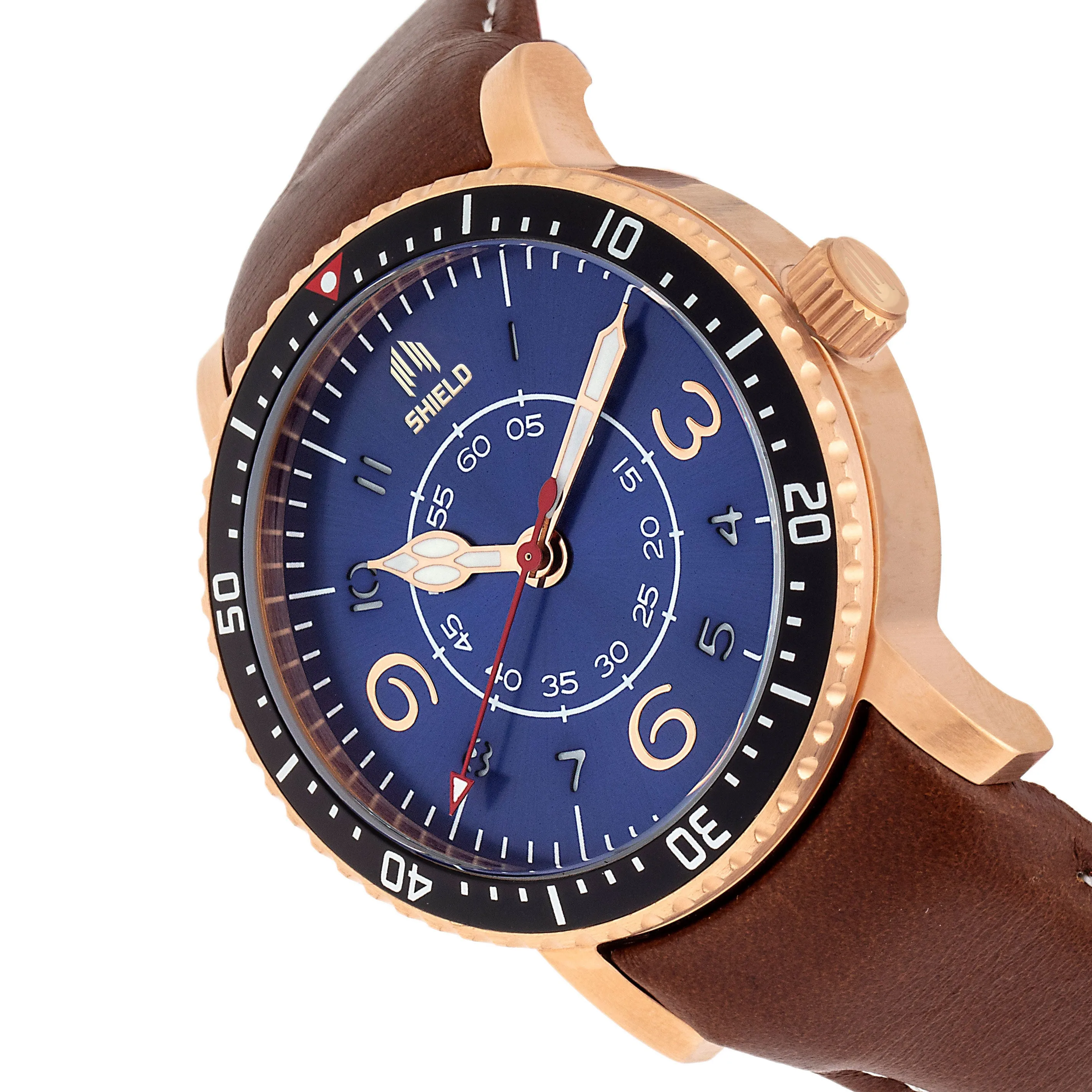 Shield Gilliam Leather-Band Men's Diver Watch - Rose Gold/Blue