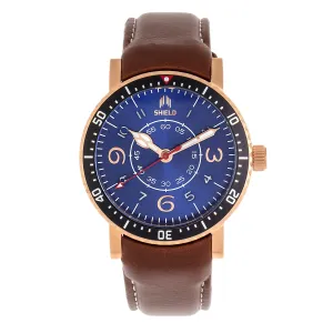 Shield Gilliam Leather-Band Men's Diver Watch - Rose Gold/Blue