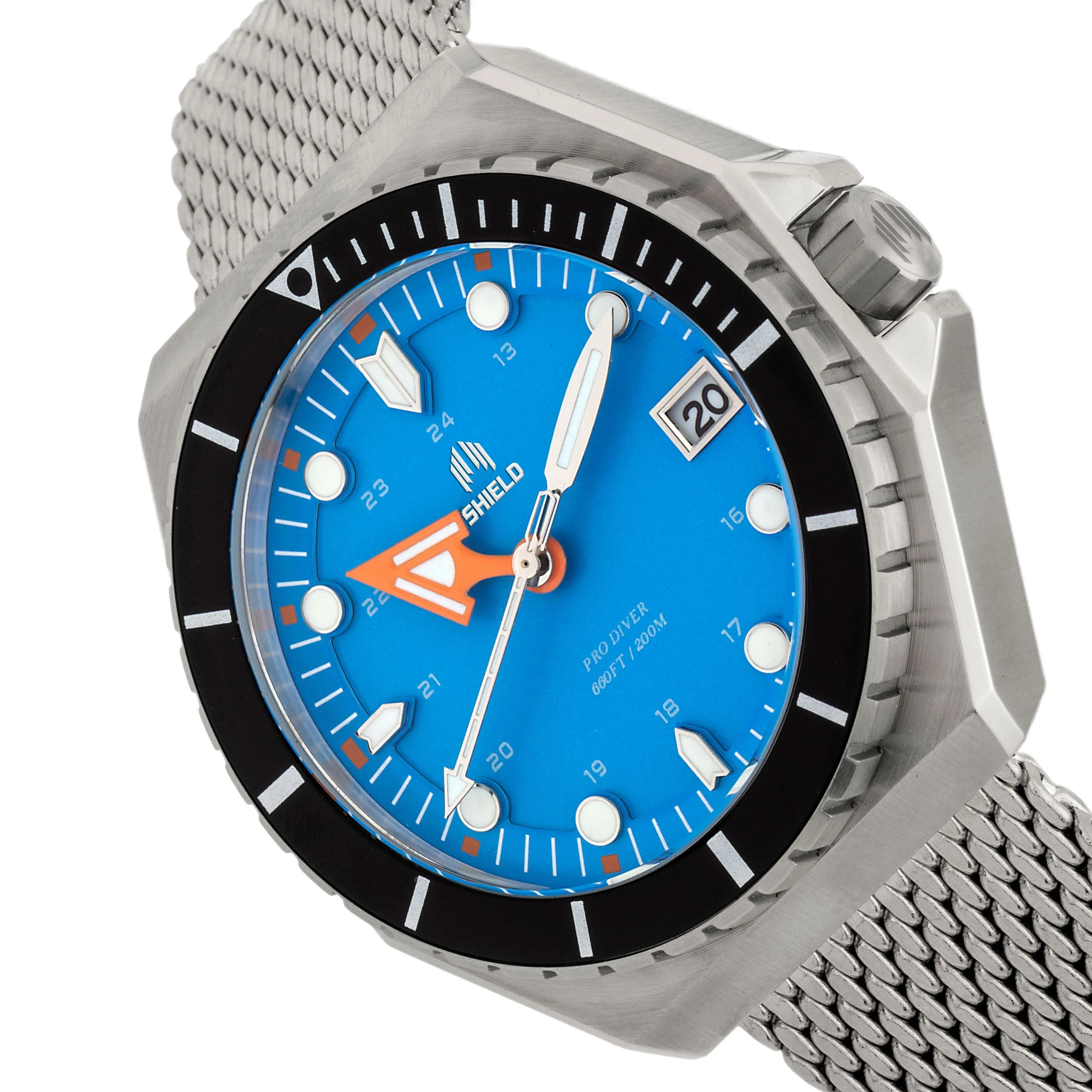 Shield Marius Bracelet Men's Diver Watch w/Date - Silver/Blue