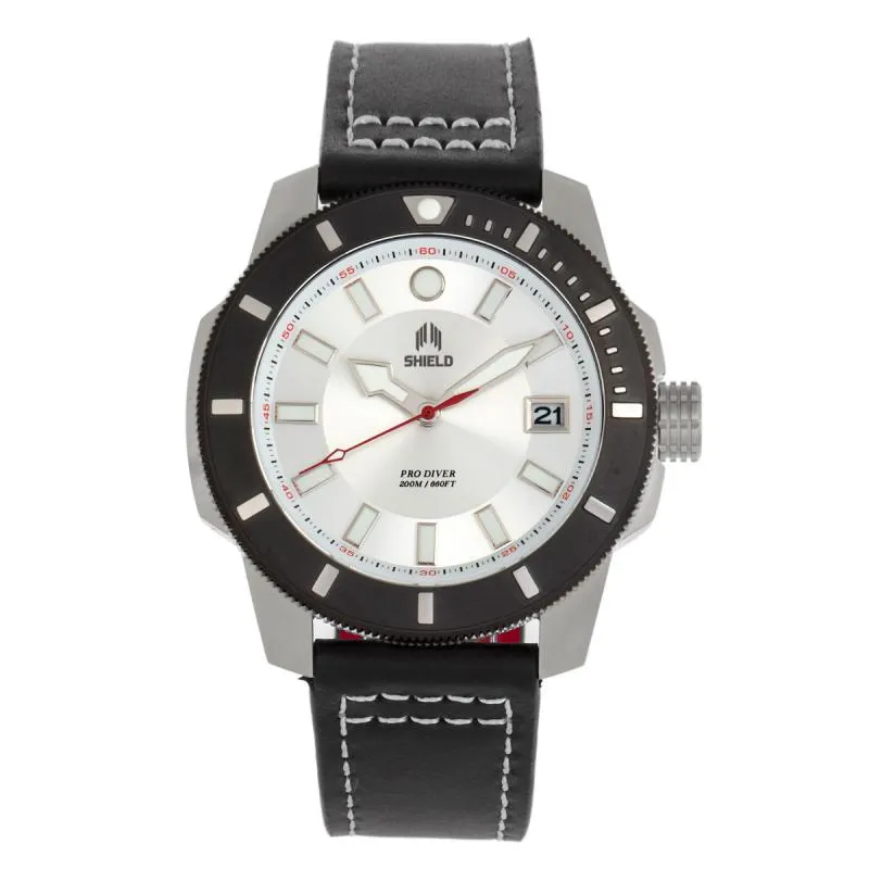 Shield Shaw Leather-Band Men's Diver Watch w/Date