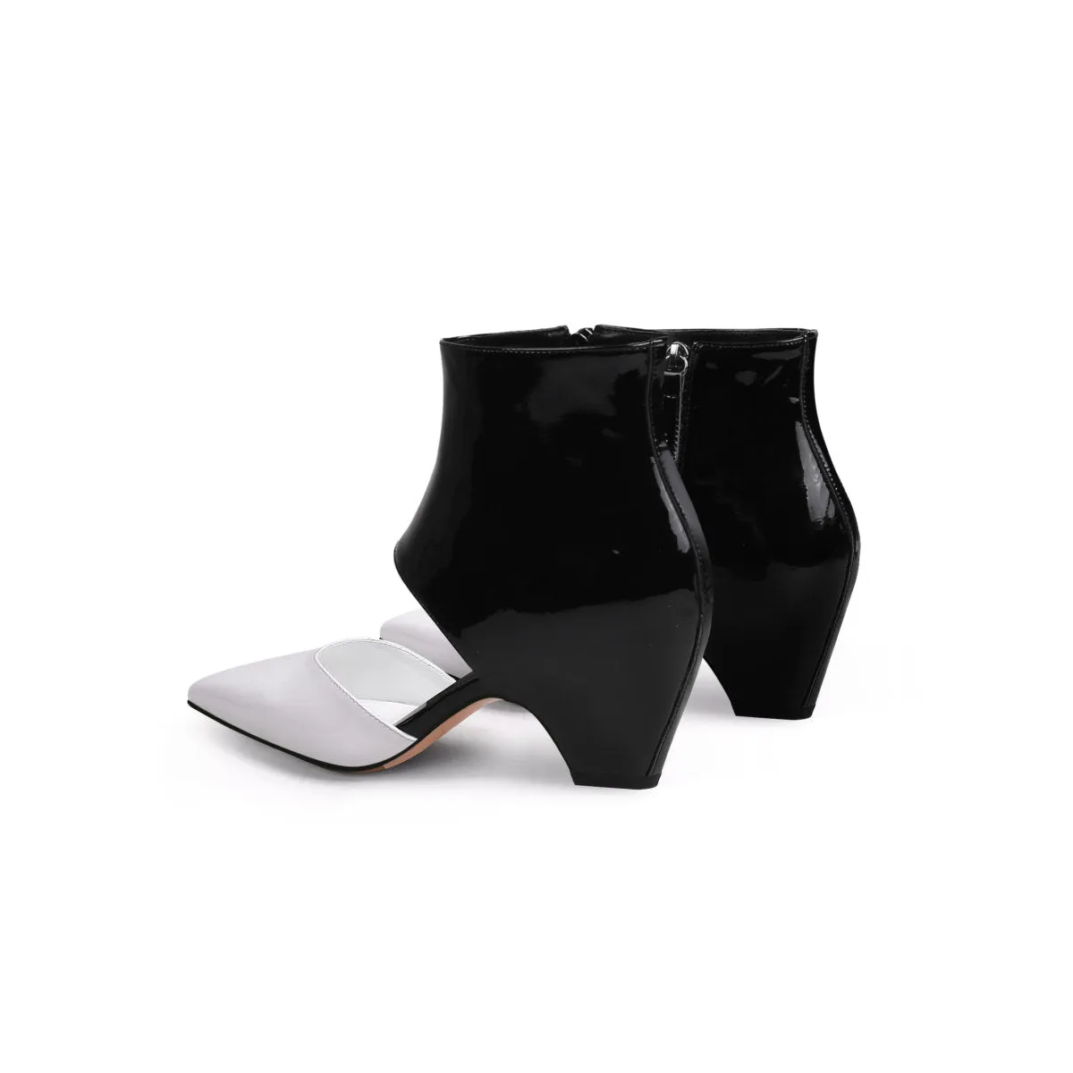 Shiny Leather Cutout Ankle Boots