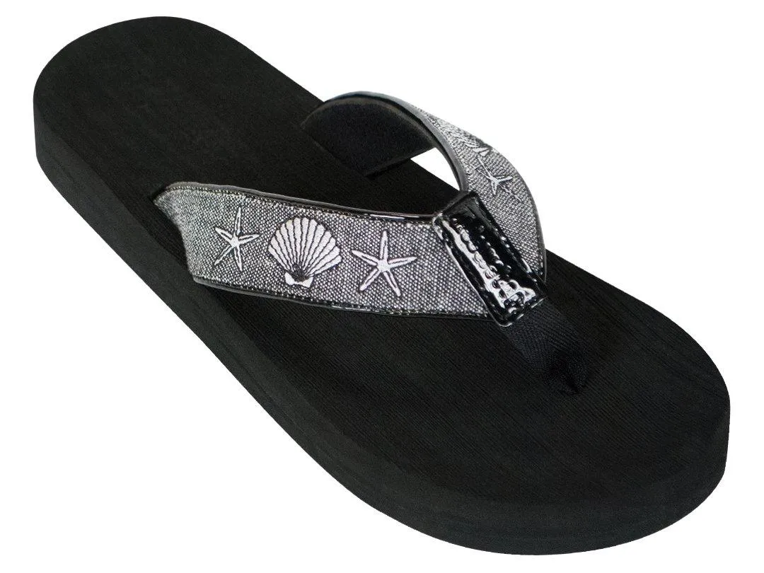 Silver Shells Flip Flops