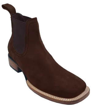 Silverton Kingston Suede All Leather Wide Square Toe Short Boots (Brown)