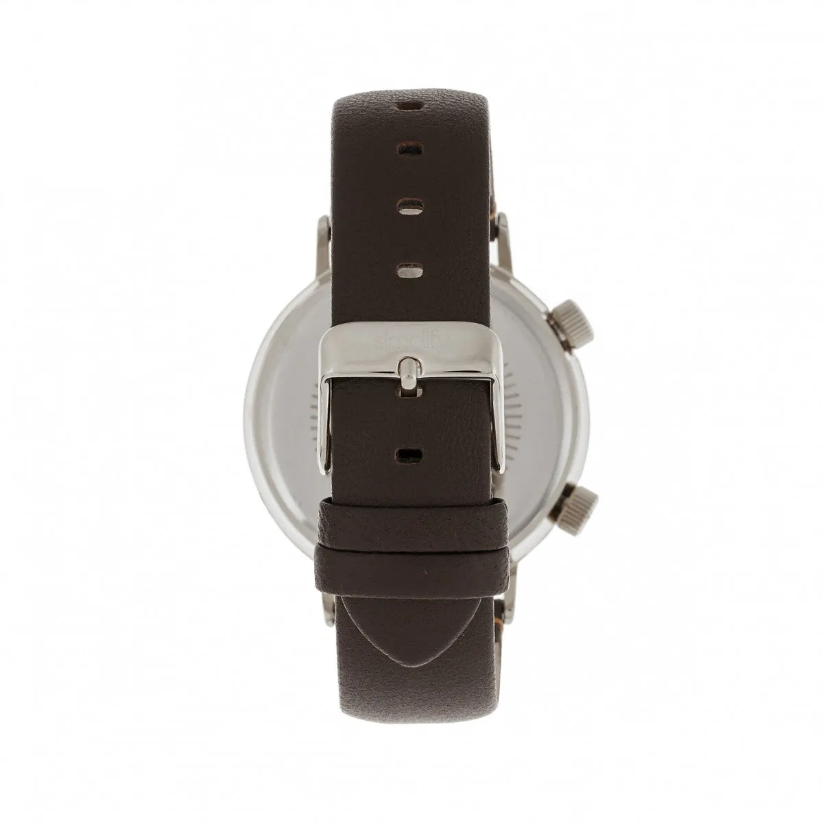 Simplify The 3300 Leather-Band Watch - Dark Brown/Grey