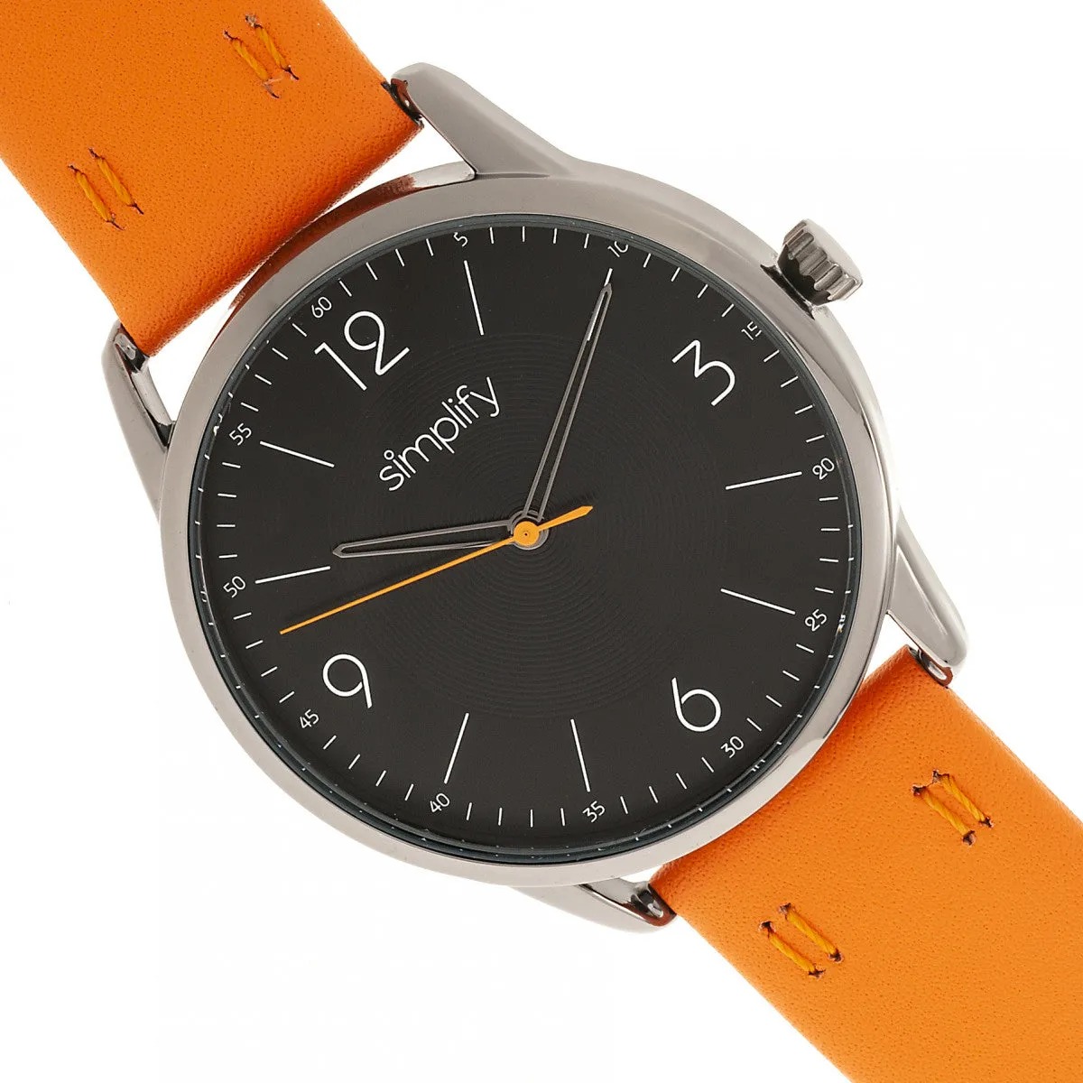 Simplify The 6300 Leather-Band Watch - Orange/Black