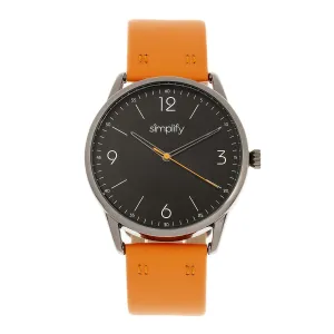 Simplify The 6300 Leather-Band Watch - Orange/Black