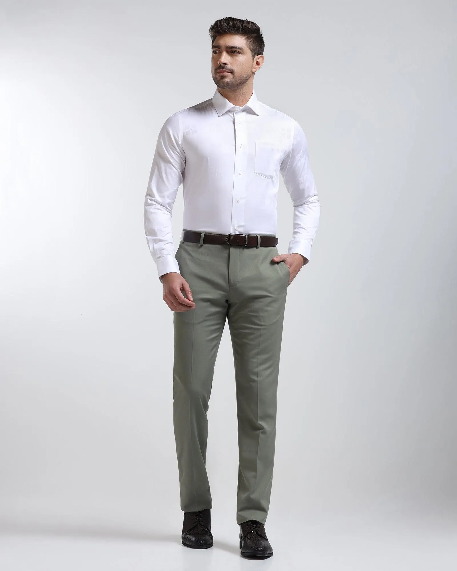 Slim Comfort B-95 Formal Olive Solid Trouser - Himalayan