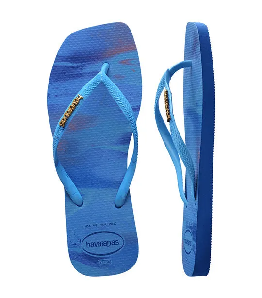 Slim Square Trendy Flip Flops Blue Star