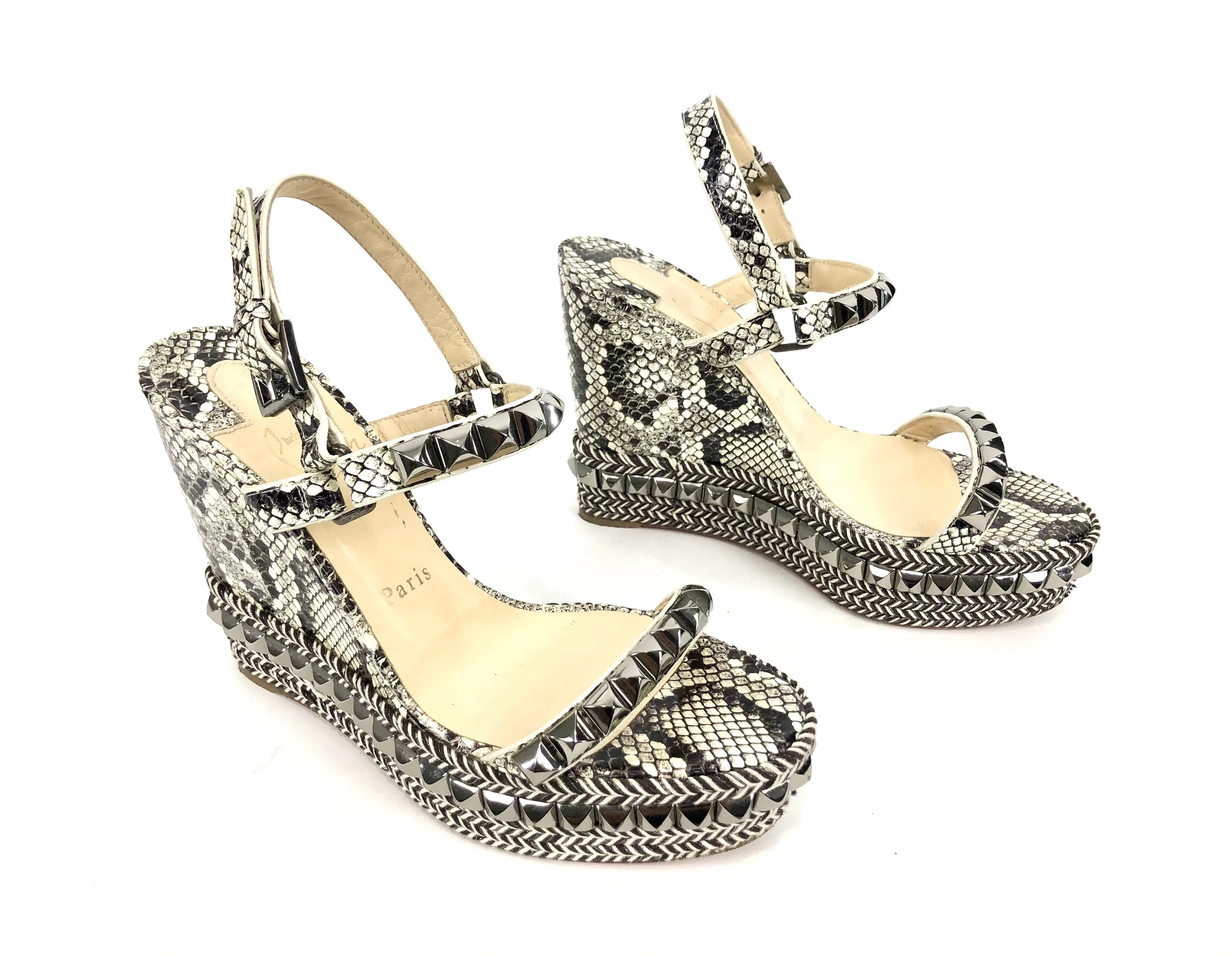 Snakeskin Pyraclou Studded Wedge Sandals | Size 39