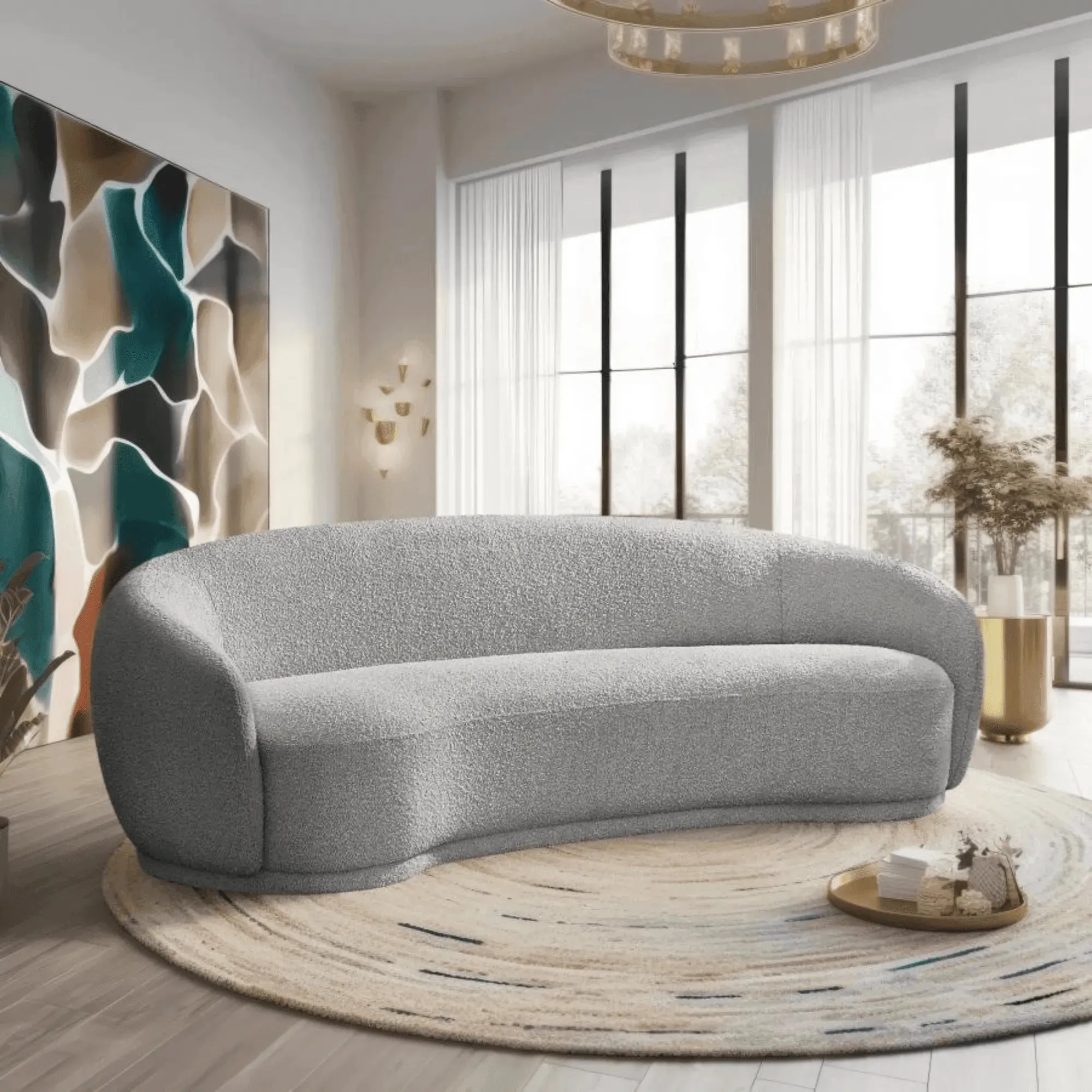 Snug Rounded Back Rich Grey Modern Boucle Sofa