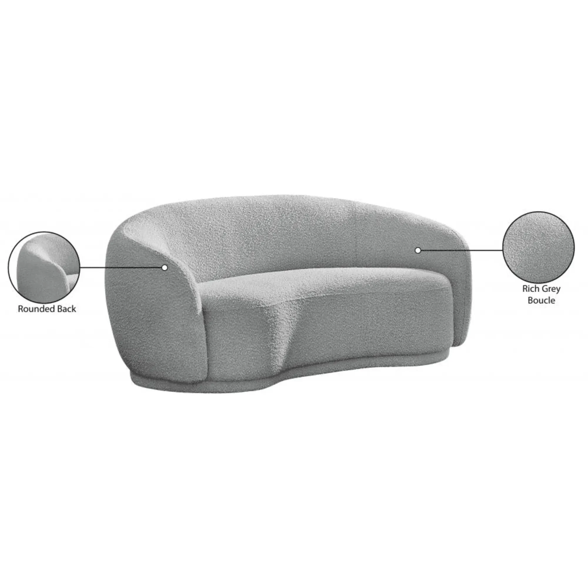 Snug Rounded Back Rich Grey Modern Boucle Sofa