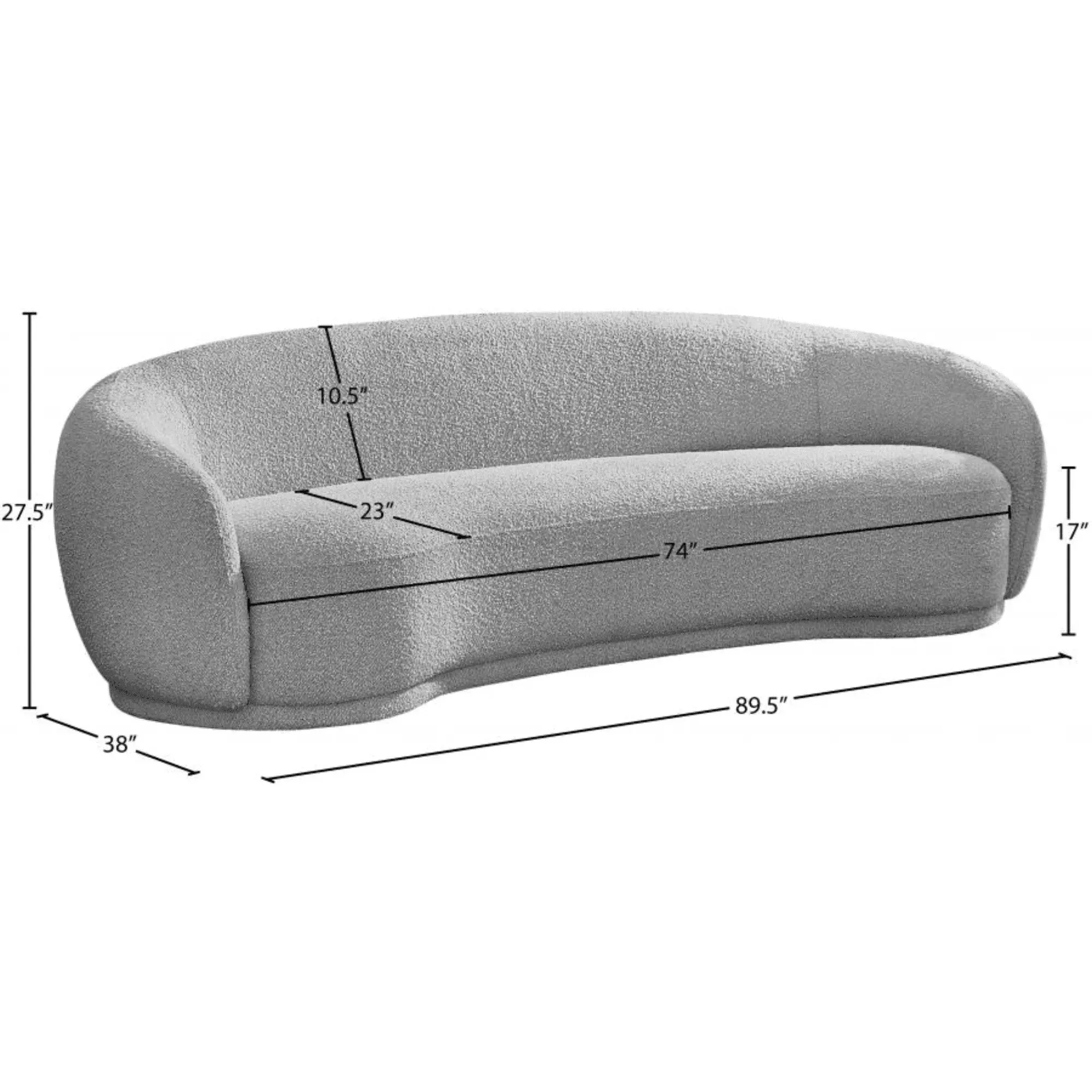 Snug Rounded Back Rich Grey Modern Boucle Sofa