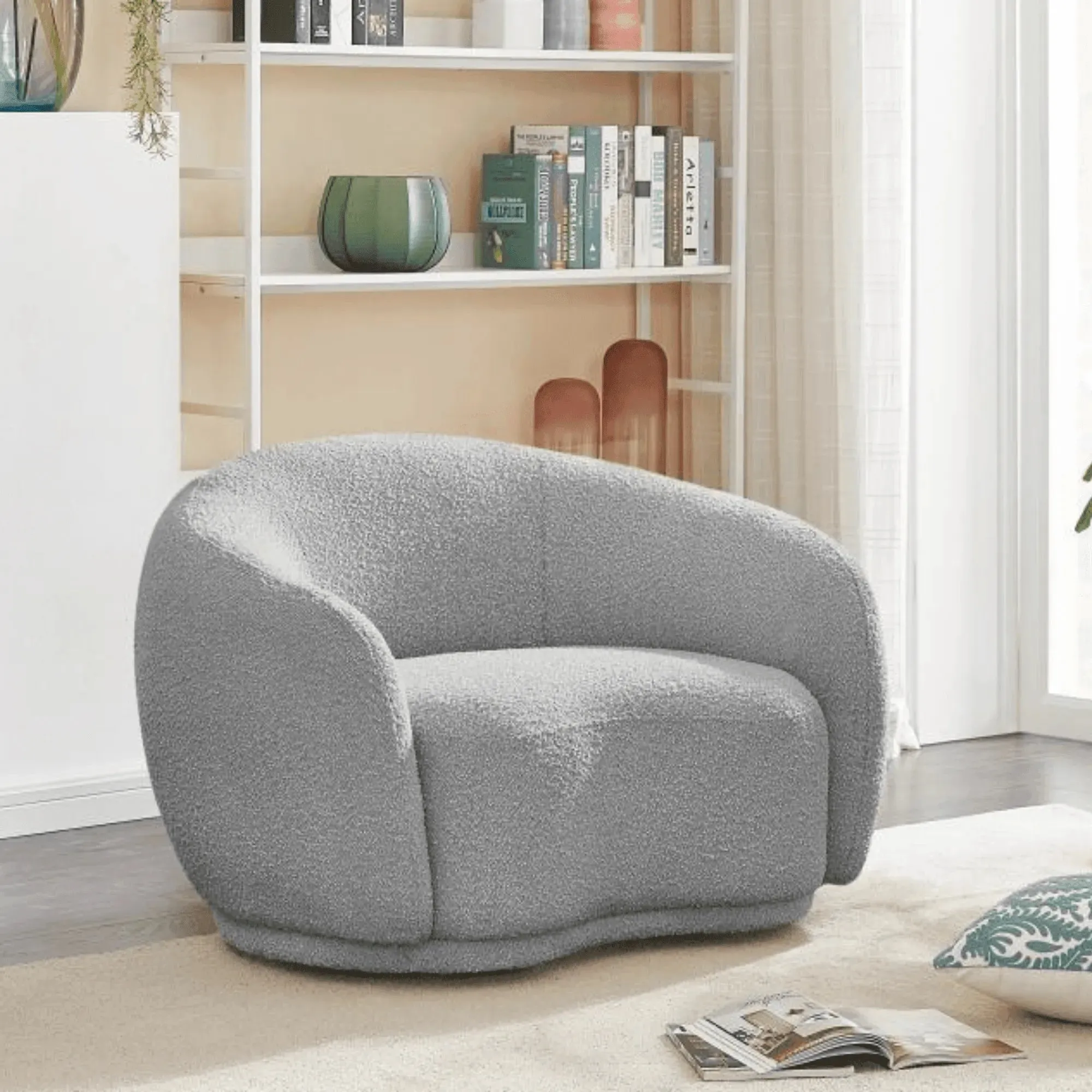 Snug Rounded Back Rich Grey Modern Boucle Sofa