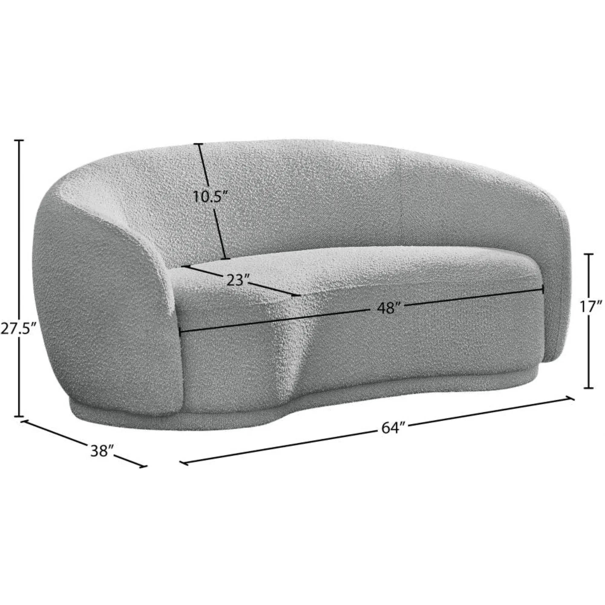 Snug Rounded Back Rich Grey Modern Boucle Sofa