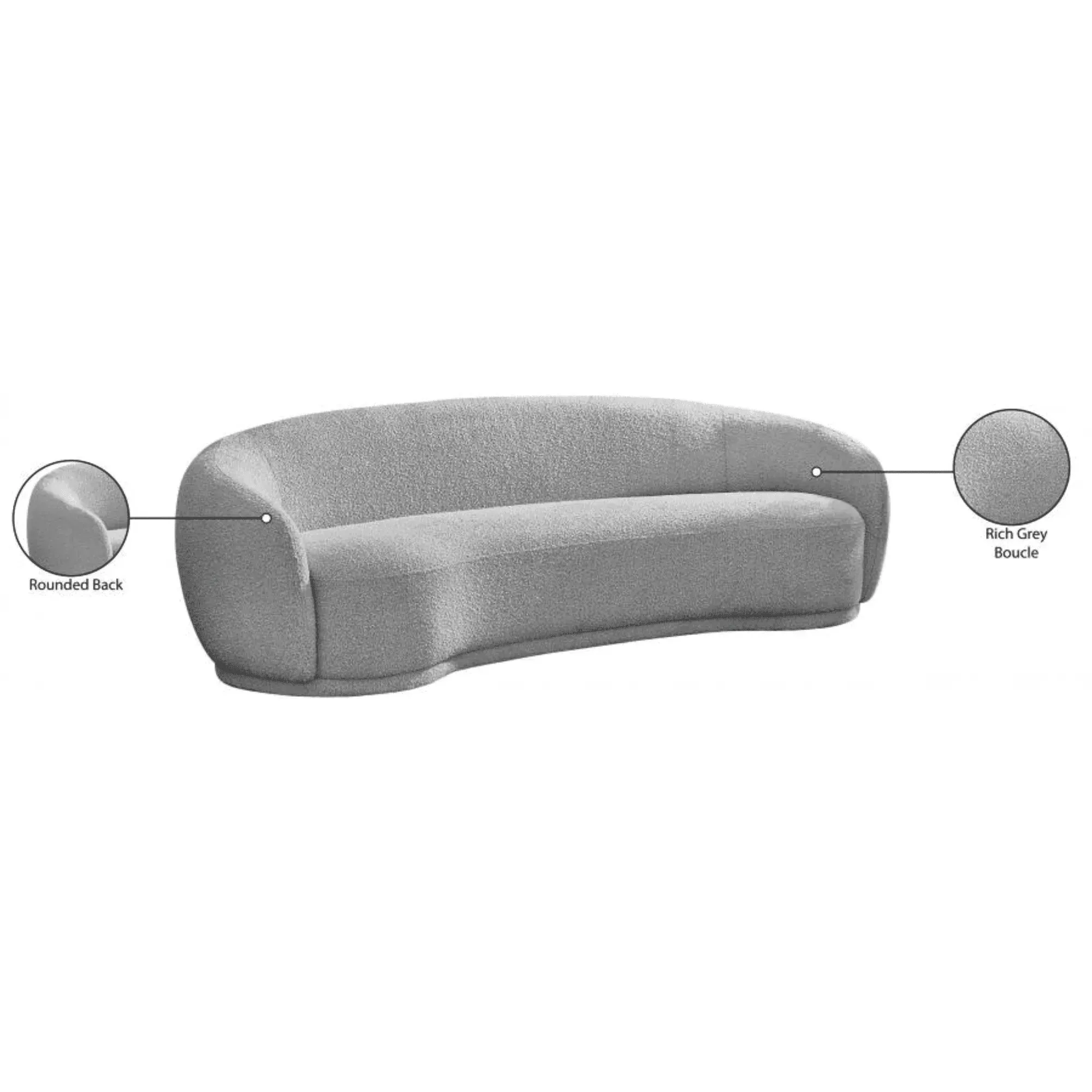 Snug Rounded Back Rich Grey Modern Boucle Sofa