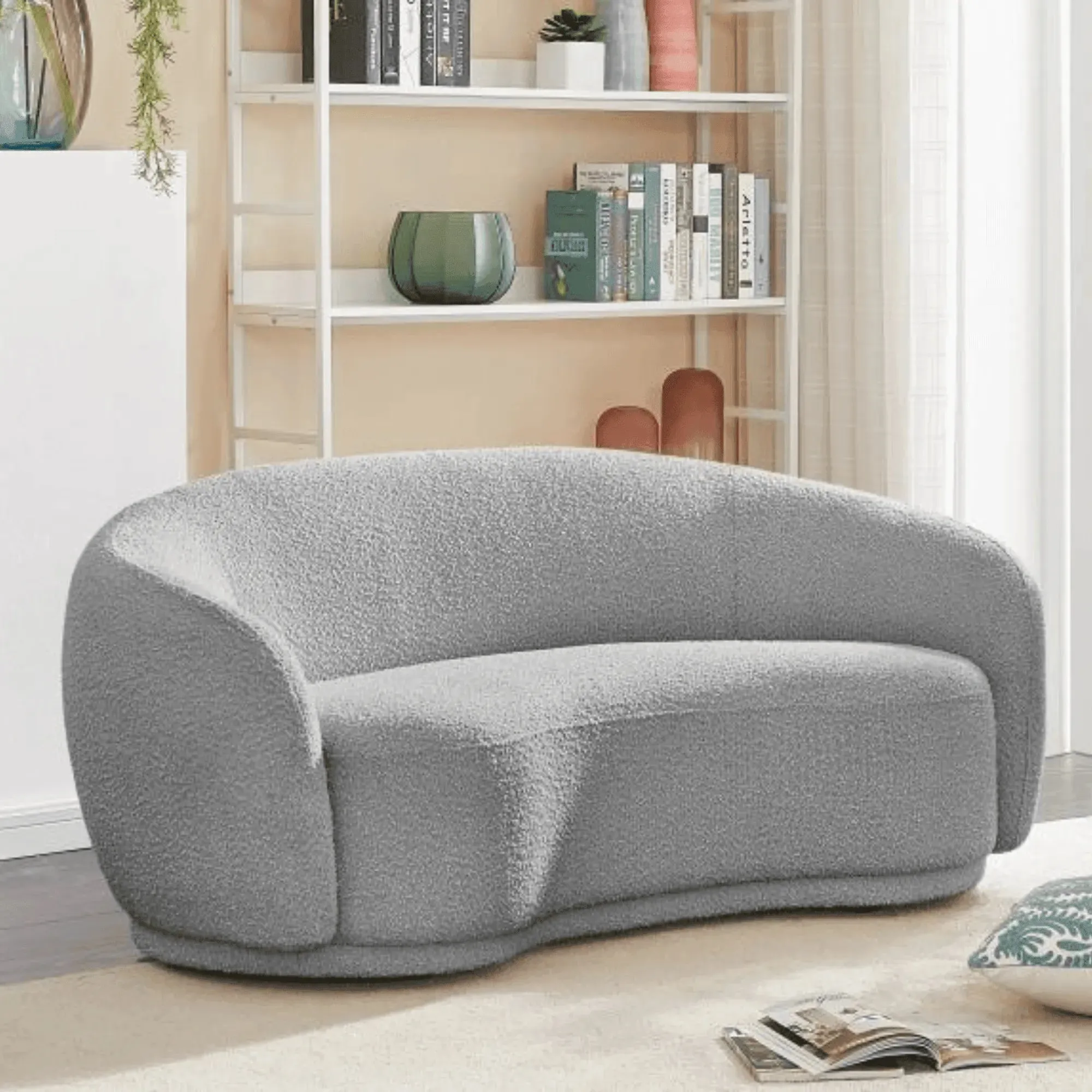 Snug Rounded Back Rich Grey Modern Boucle Sofa