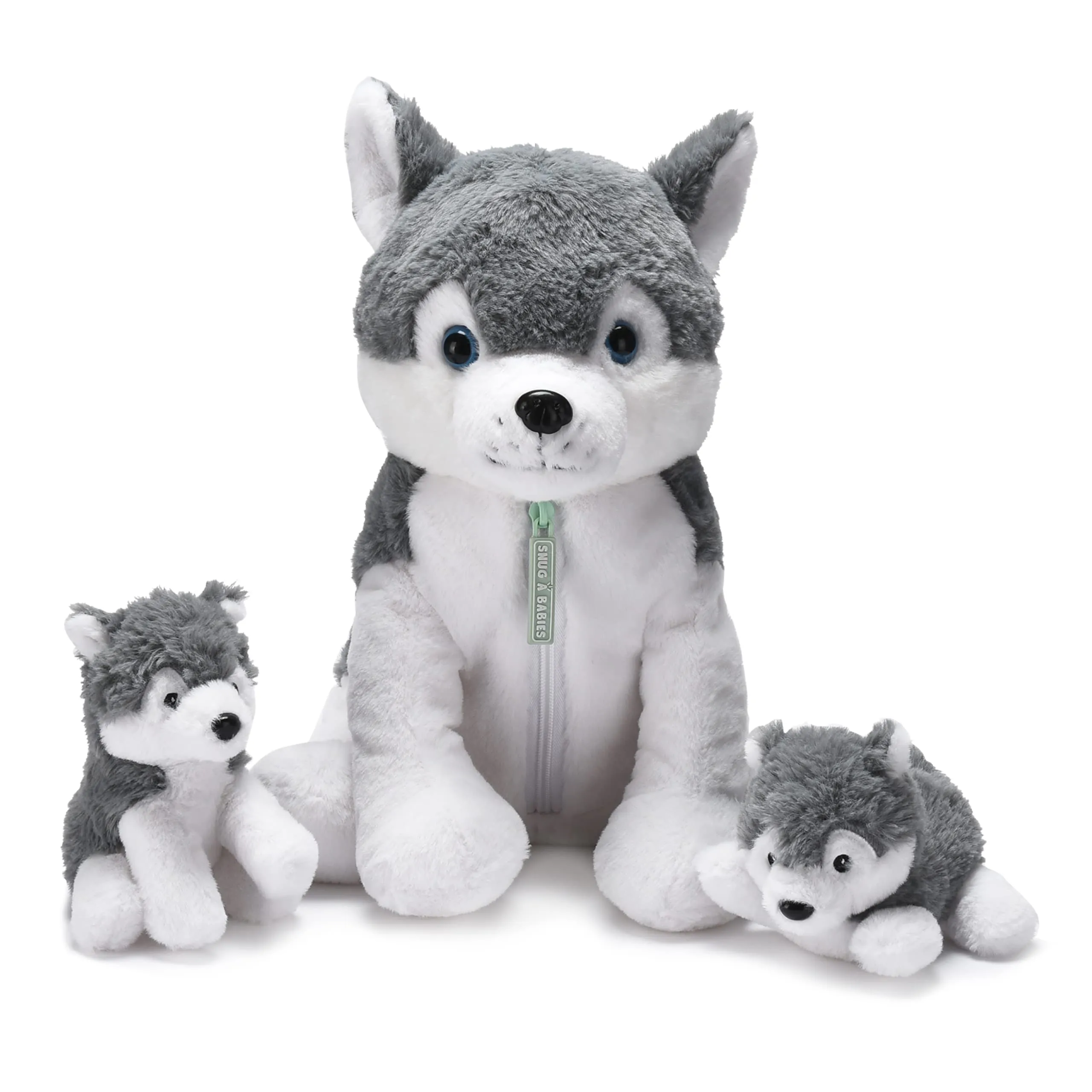 Snuggly Husky Plush Stuffed Animal Set - 16" Mommy Husky And Two 6" Adorable