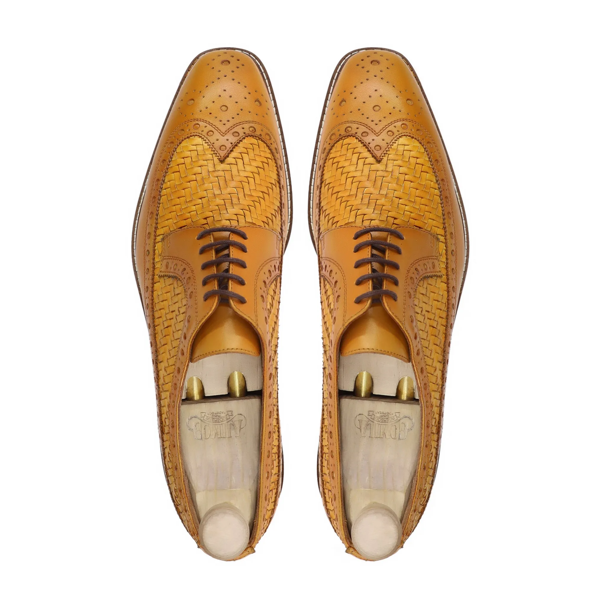 Soflica - Men's Tan Calf And Hand Woven Leather Derby Shoe