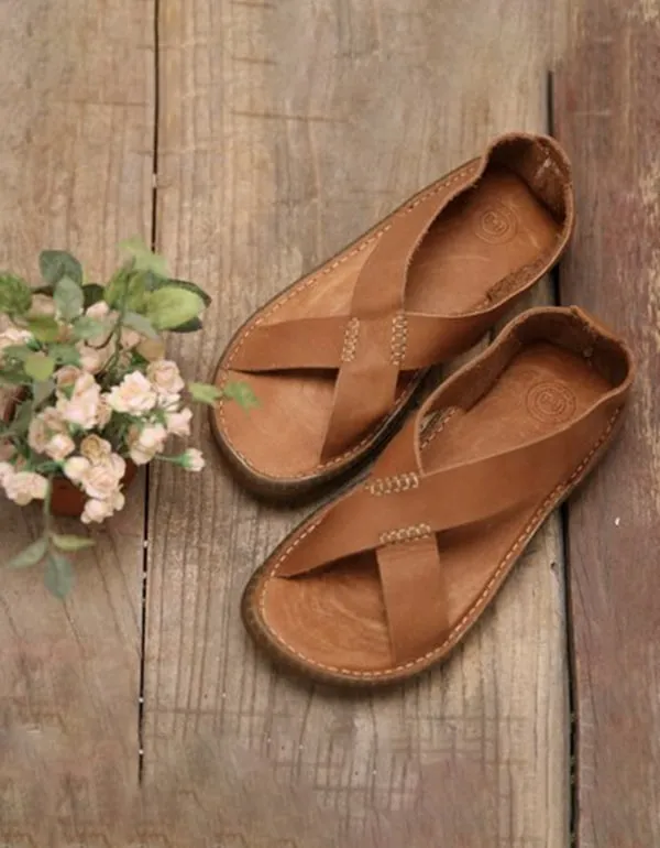 Soft Leather Summer Cross Strap Sandals for Women & Men 38-43