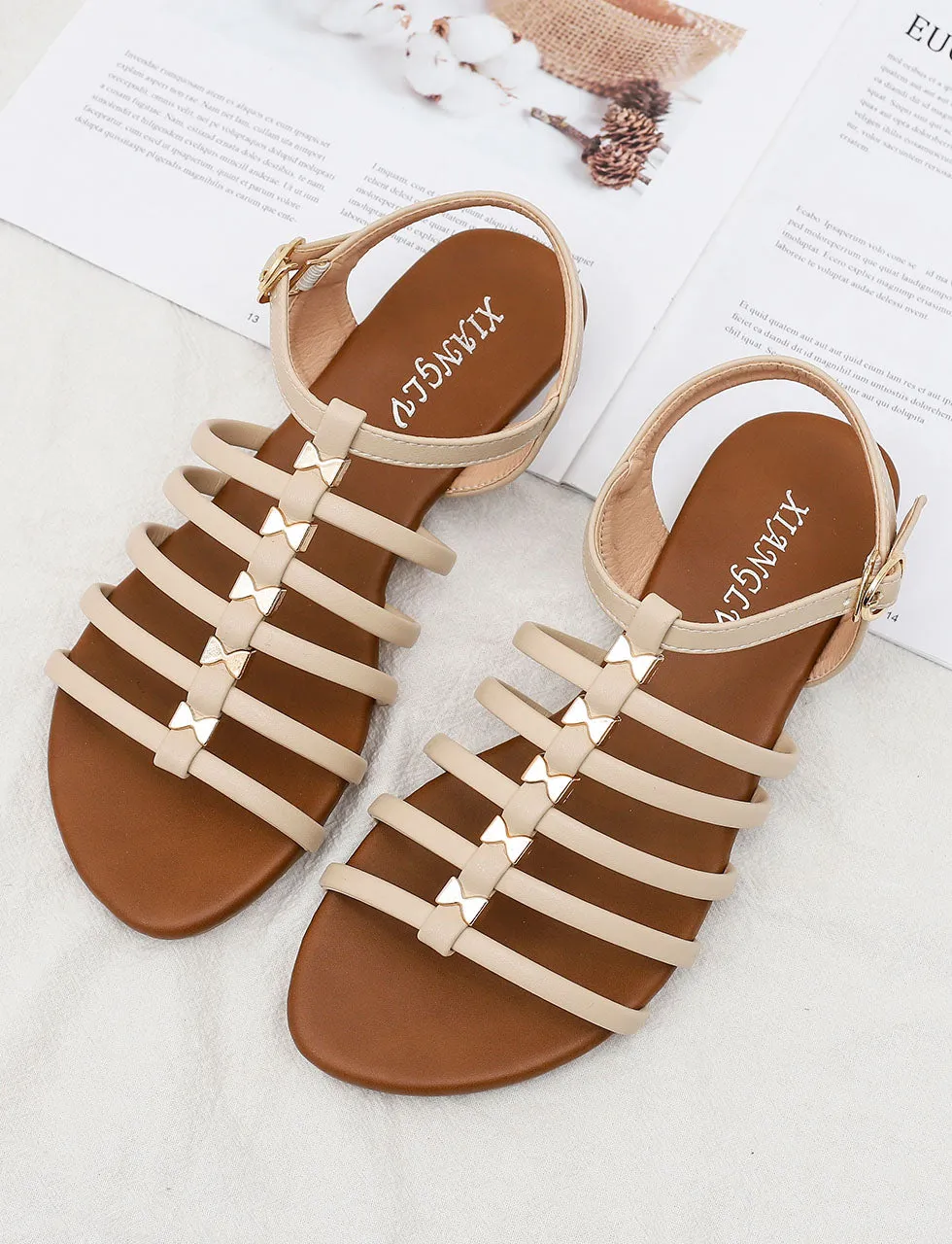 Solid Color Front Strap Roman Sandals Boho Flat Sandals for Women