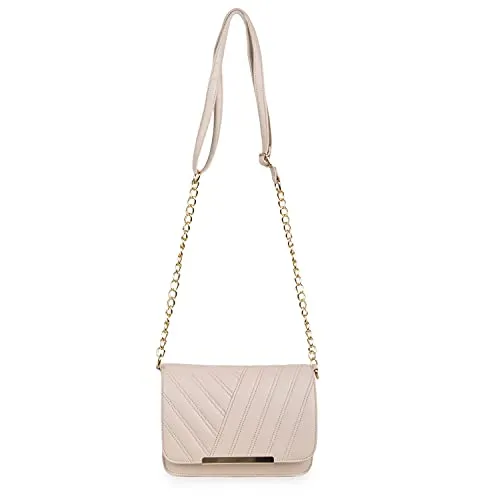 SPOTIC Women's PU Synthetic Leather Stylish Fancy Chain Strap Crossbody Sling Bag (Cream)