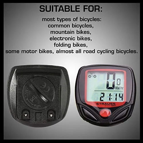 Strauss Bicycle Speedometer, (Black/Red) and Gel Seat Cover (Black)