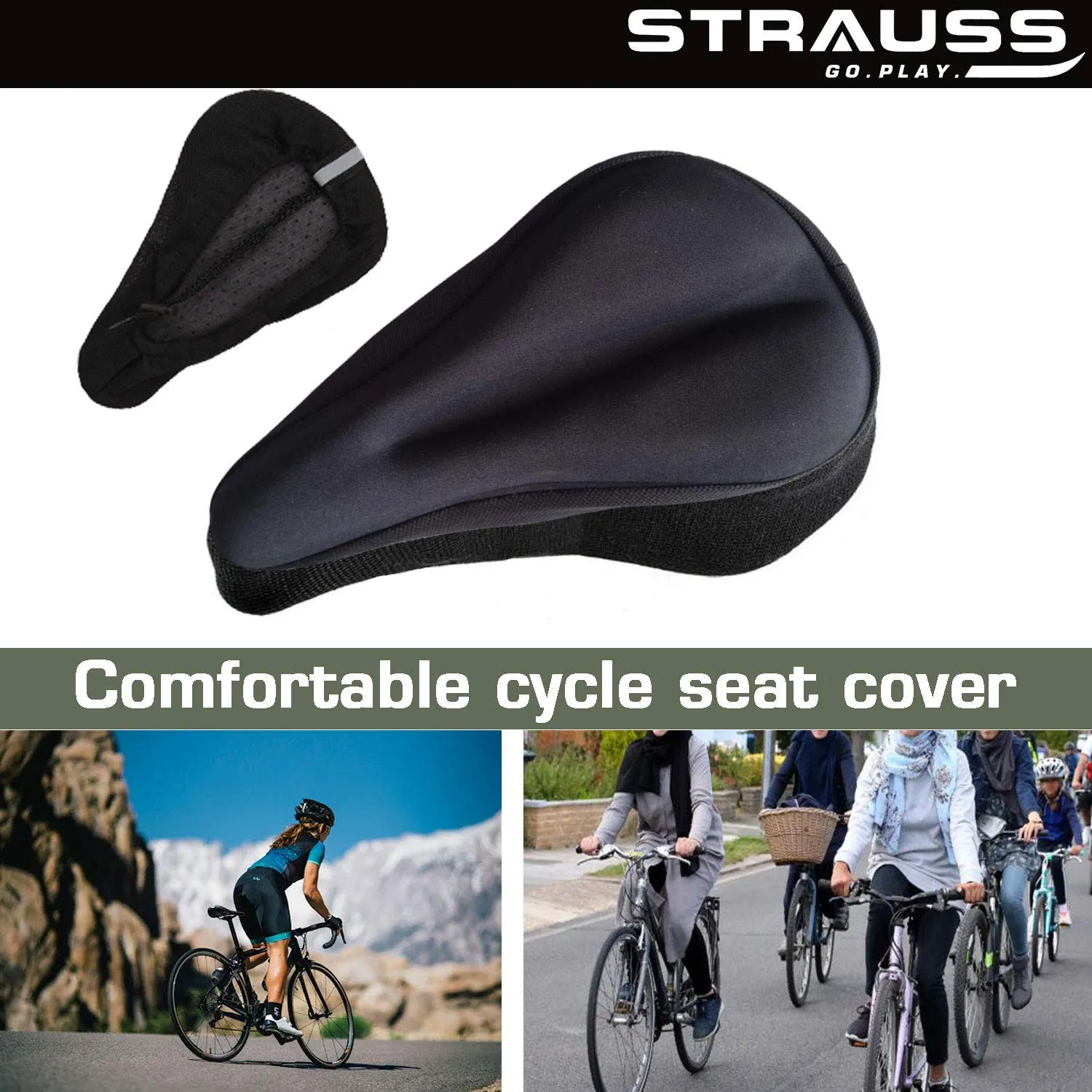 Strauss Bicycle Speedometer, (Black/Red) and Gel Seat Cover (Black)