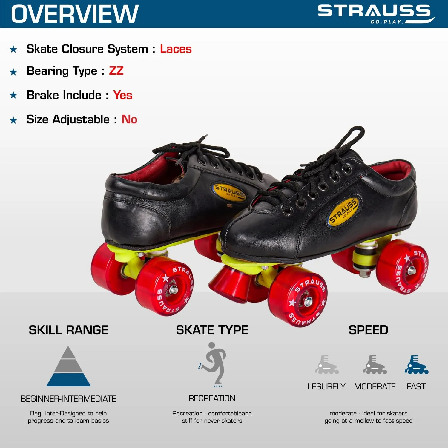 STRAUSS Gripper Skating Shoes | Fixed Body Roller Skates | Shoe Skate with PVC Wheel |Ideal for Boys, Girls and Kids |Suitable for All Skill Level | Ideal for Junior (12-13 Years) Size-5, (Red/Black)