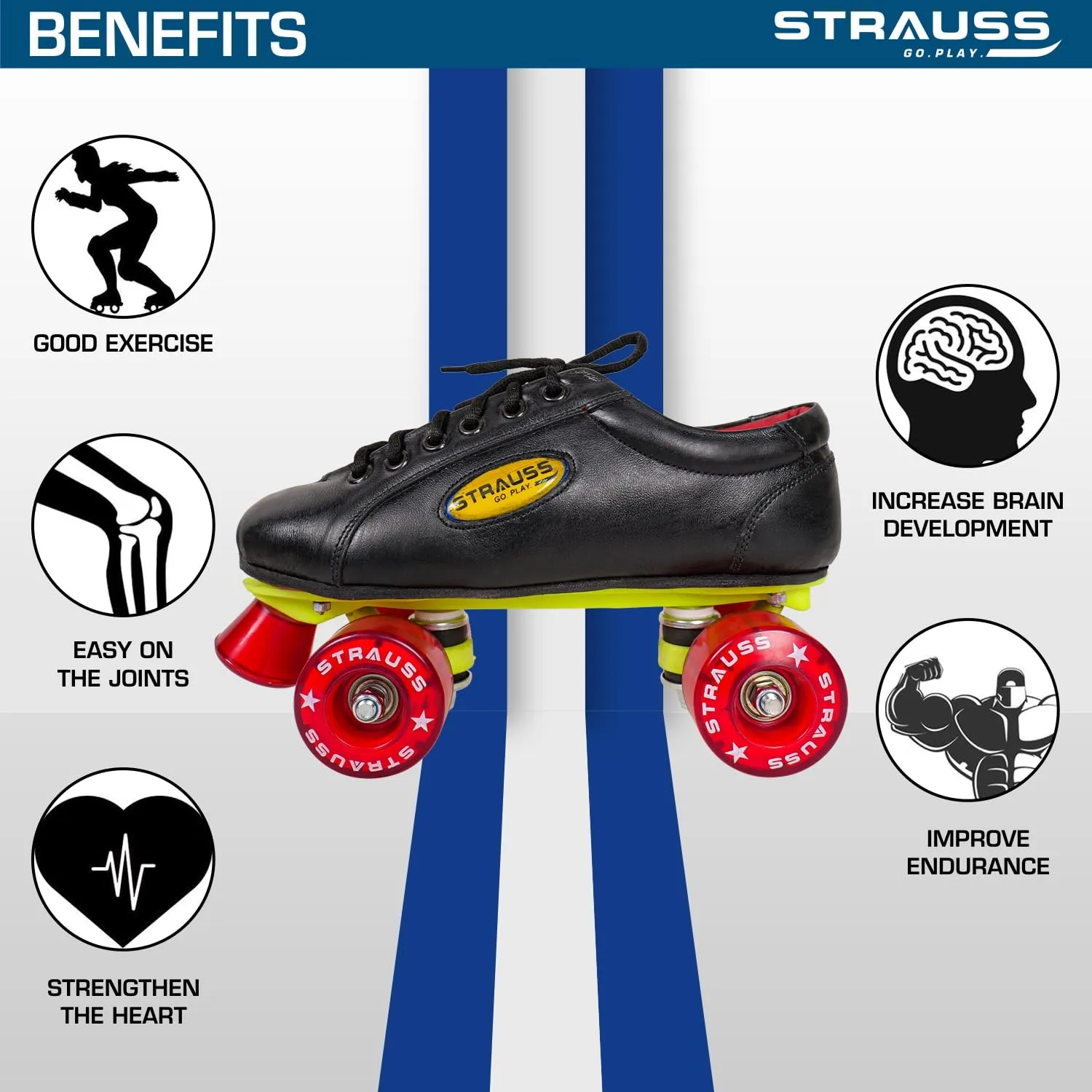 STRAUSS Gripper Skating Shoes | Fixed Body Roller Skates | Shoe Skate with PVC Wheel |Ideal for Boys, Girls and Kids |Suitable for All Skill Level | Ideal for Junior (12-13 Years) Size-5, (Red/Black)