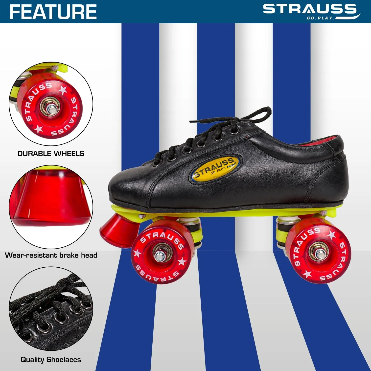 STRAUSS Gripper Skating Shoes | Fixed Body Roller Skates | Shoe Skate with PVC Wheel |Ideal for Boys, Girls and Kids |Suitable for All Skill Level | Ideal for Junior (12-13 Years) Size-5, (Red/Black)