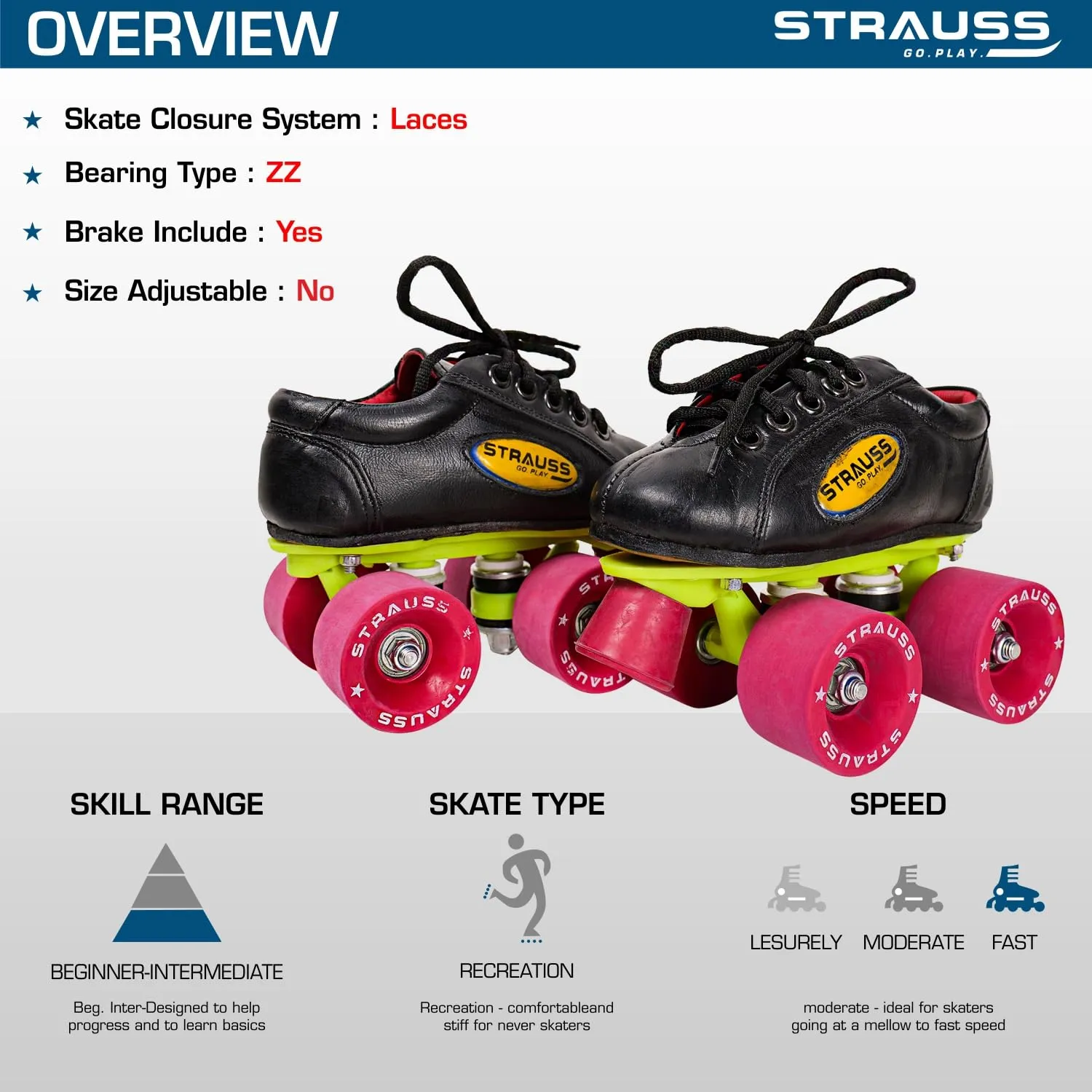 STRAUSS Gripper Skating Shoes | Fixed Body Roller Skates | Shoe Skate With Rubber Wheel |Ideal For Boys, Girls and Kids |Suitable For All Skill Level | Ideal For Junior (12-13 Years) ,Size-5, (Red/Black)