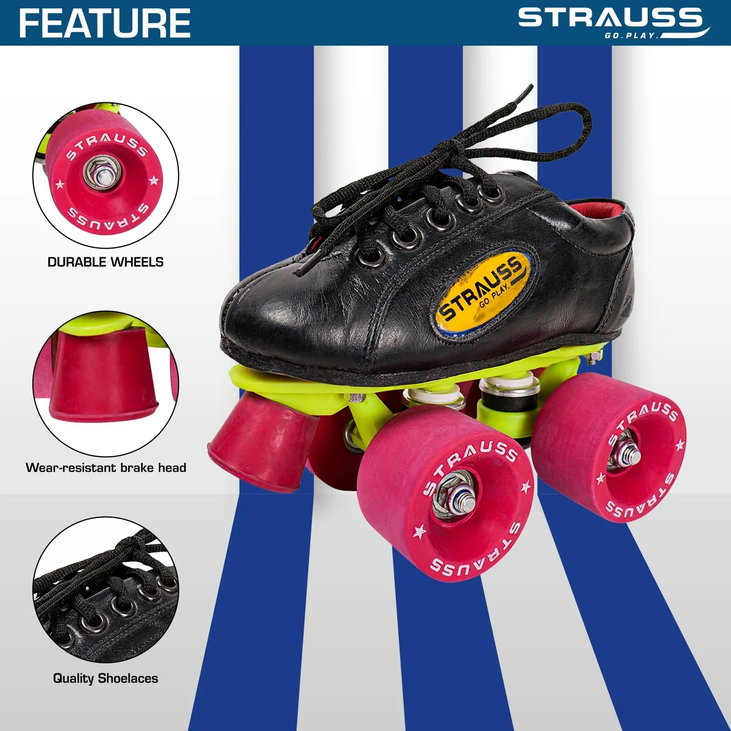 STRAUSS Gripper Skating Shoes | Fixed Body Roller Skates | Shoe Skate With Rubber Wheel |Ideal For Boys, Girls and Kids |Suitable For All Skill Level | Ideal For Junior (12-13 Years) ,Size-5, (Red/Black)