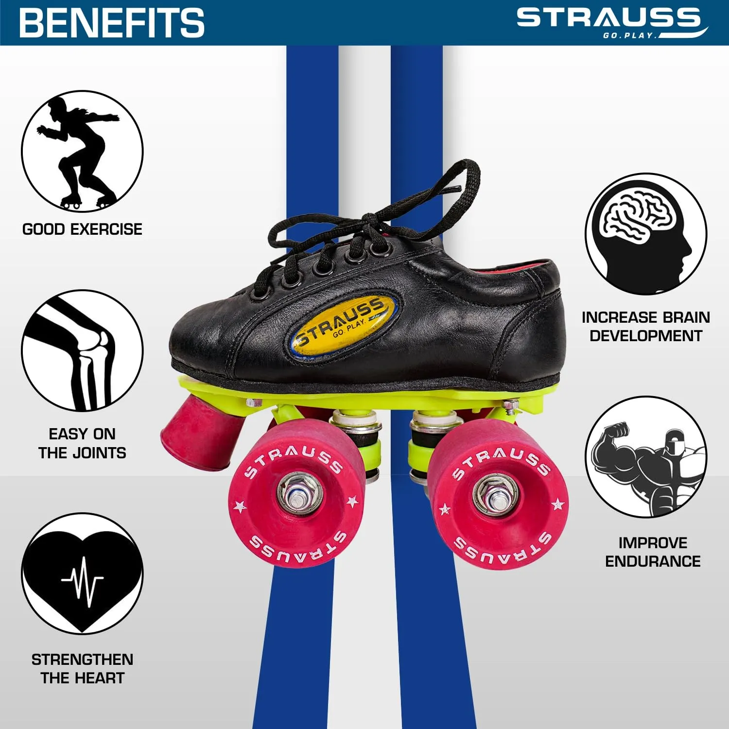 STRAUSS Gripper Skating Shoes | Fixed Body Roller Skates | Shoe Skate With Rubber Wheel |Ideal For Boys, Girls and Kids |Suitable For All Skill Level | Ideal For Junior (12-13 Years) ,Size-5, (Red/Black)