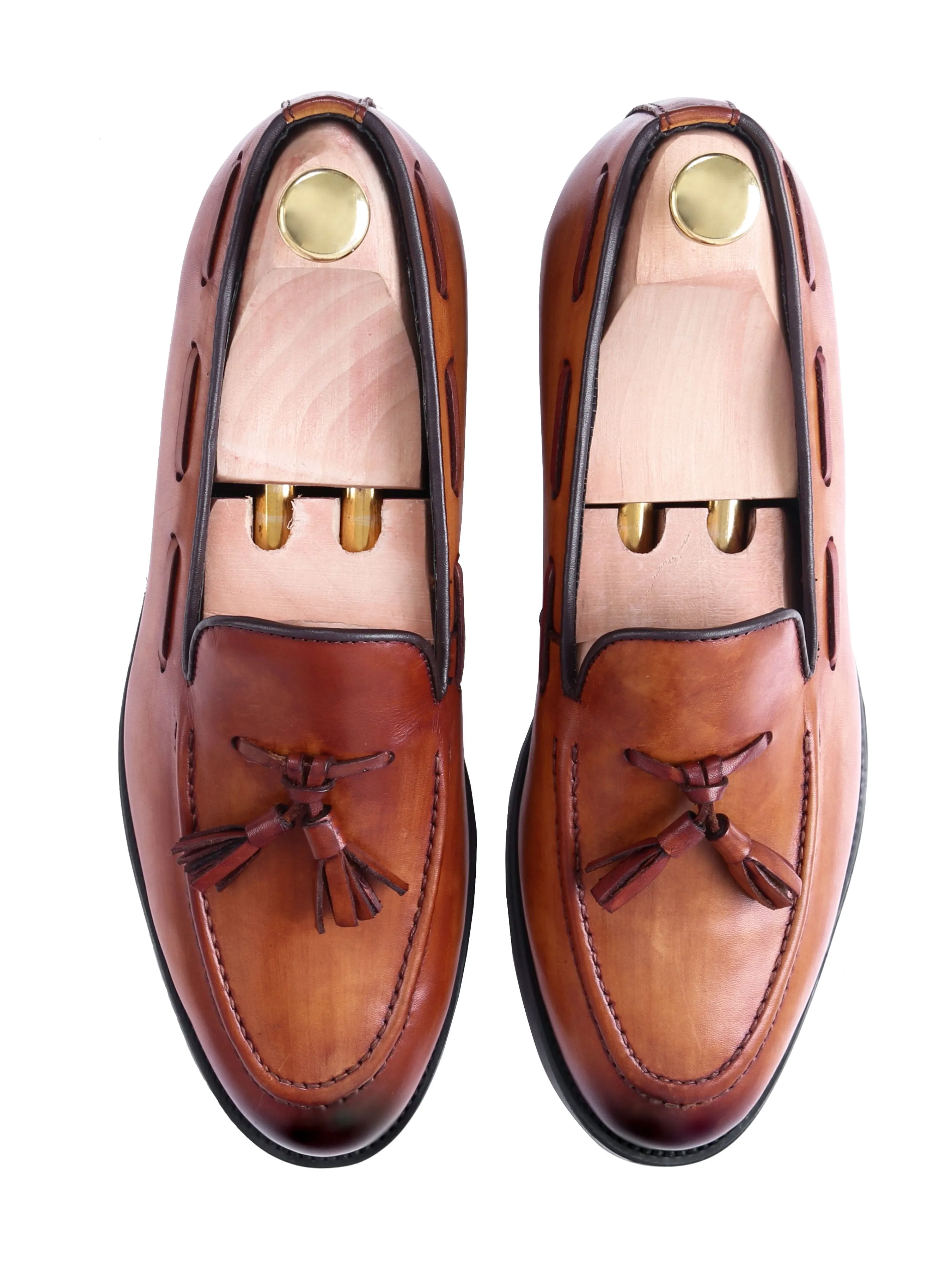 Tassel Loafer - Cognac Tan (Hand Painted Patina)