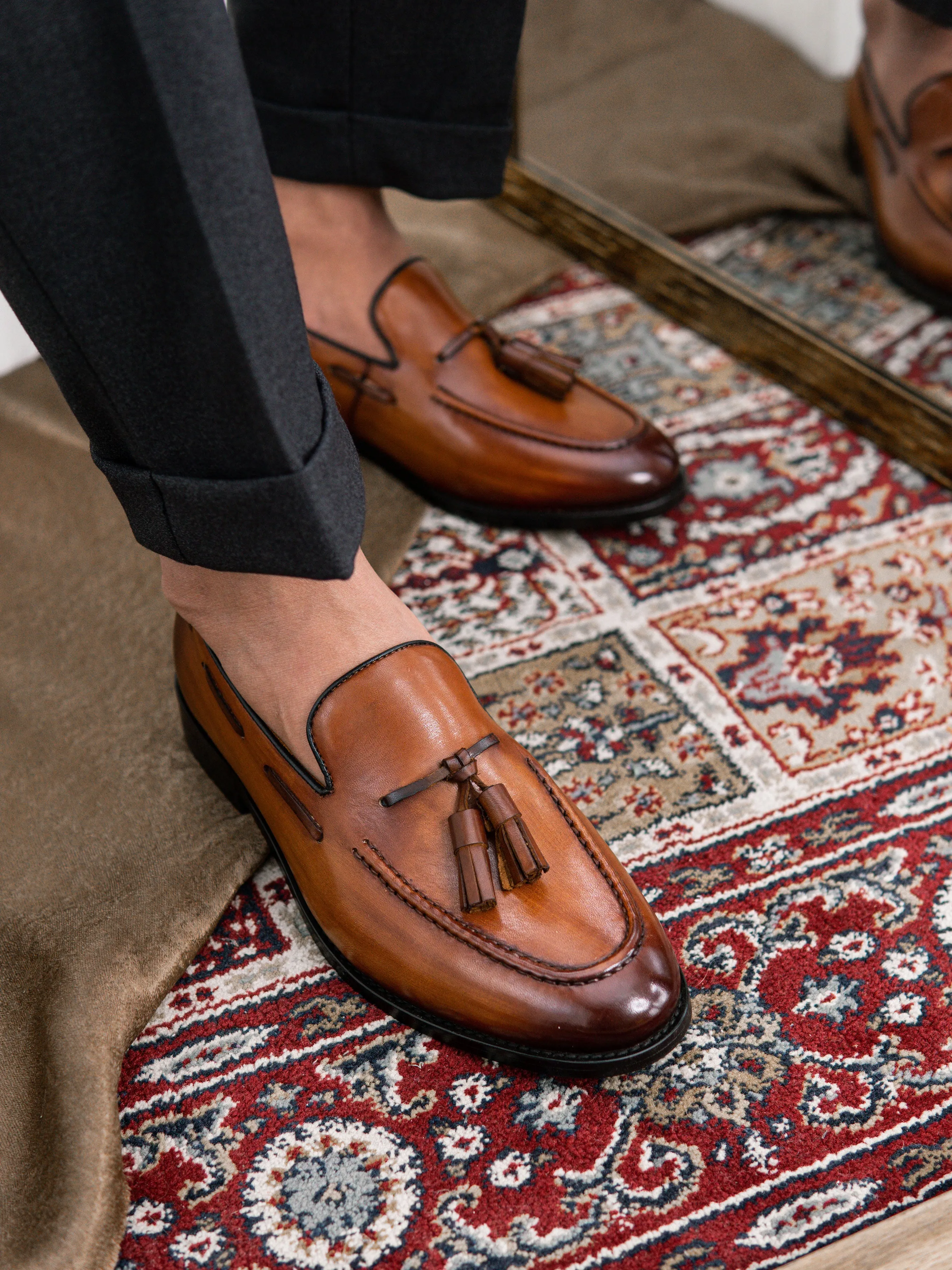 Tassel Loafer - Cognac Tan (Hand Painted Patina)