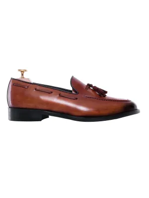 Tassel Loafer - Cognac Tan (Hand Painted Patina)