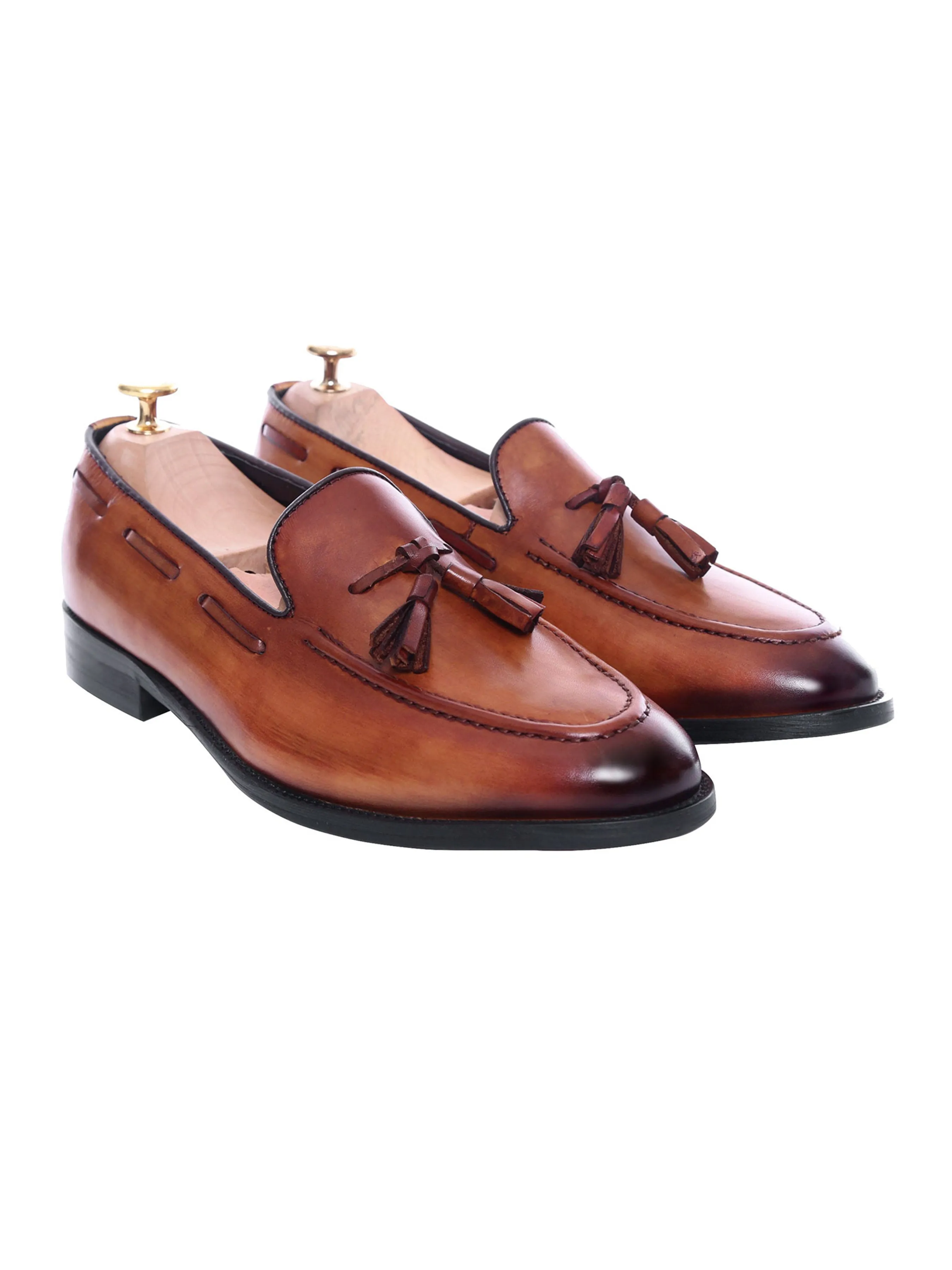 Tassel Loafer - Cognac Tan (Hand Painted Patina)