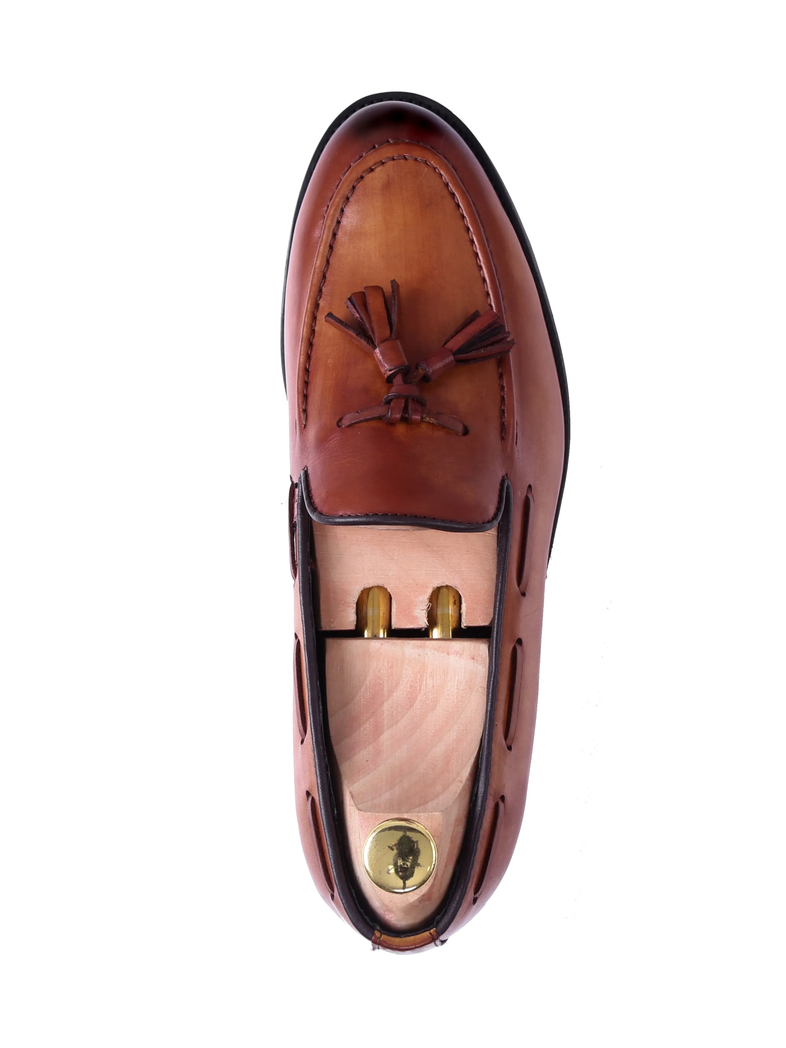 Tassel Loafer - Cognac Tan (Hand Painted Patina)