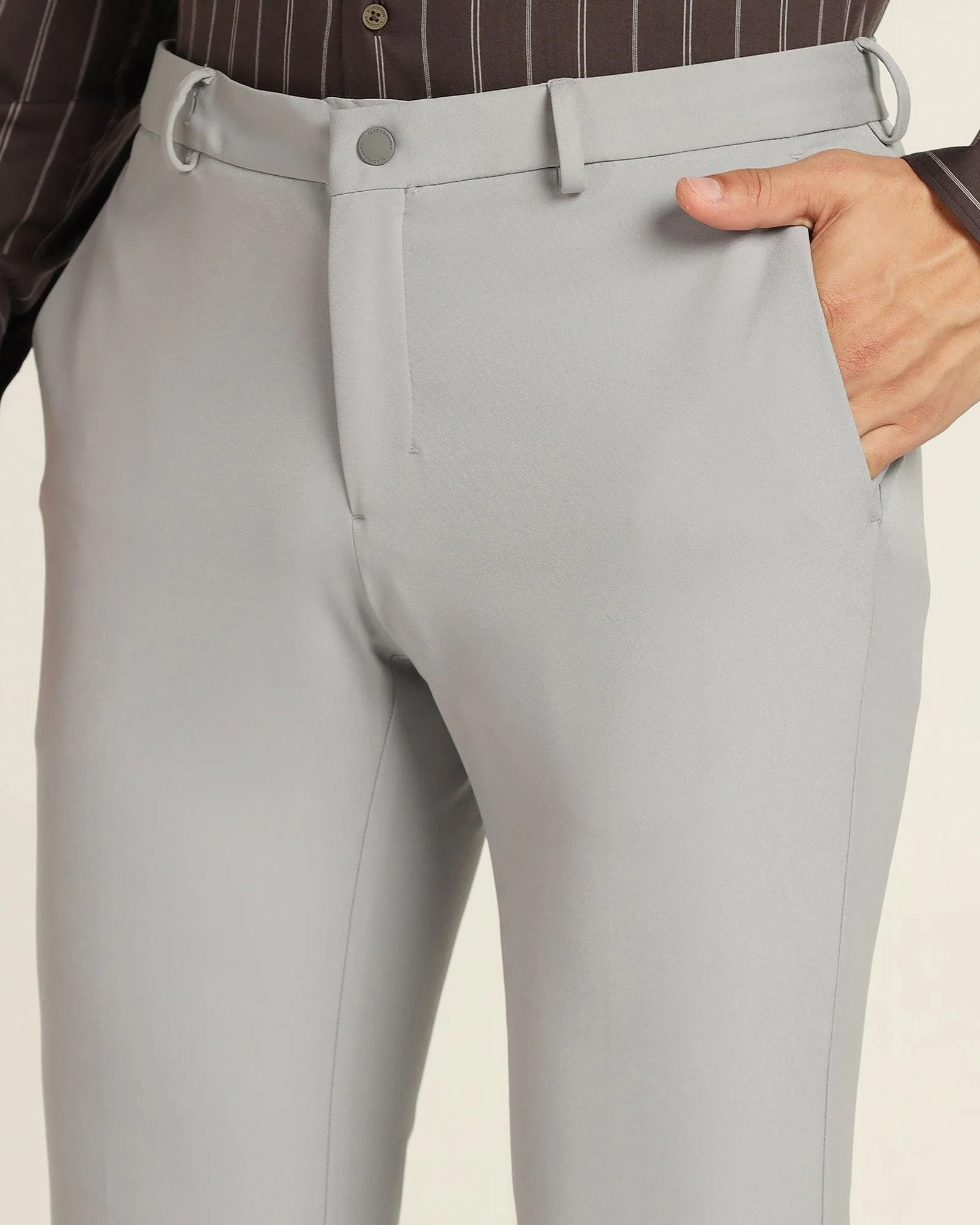 TechPro Slim Fit B-91 Formal Light Grey Solid Trouser - Kinley