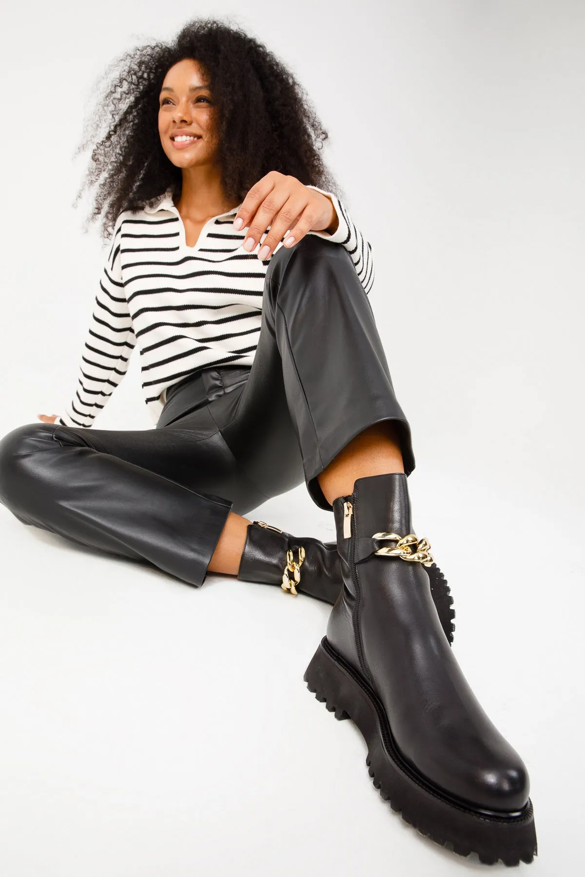 The Nassau Black Leather Ankle Women Boot