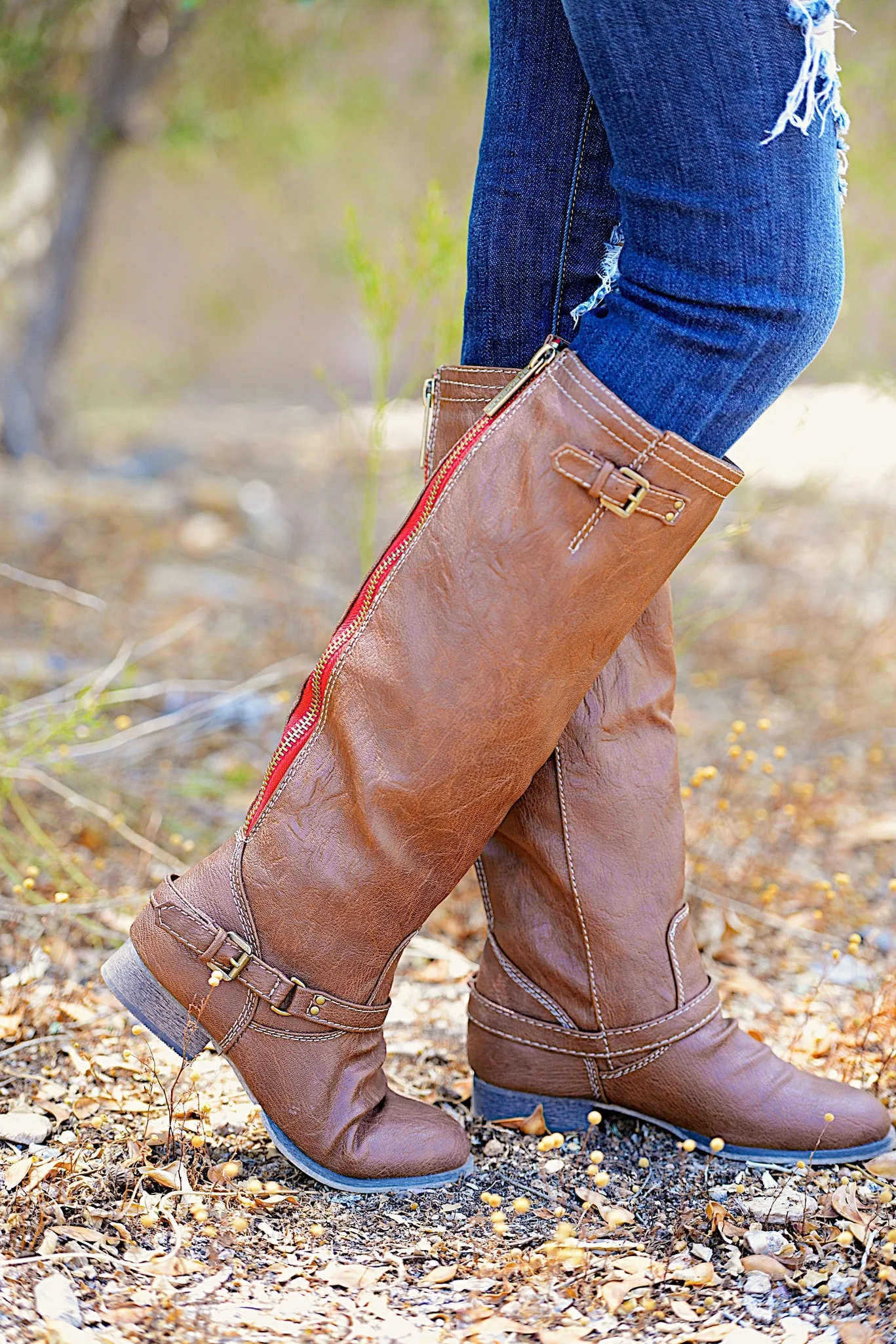 To Die For Tan Boots - Red Zipper