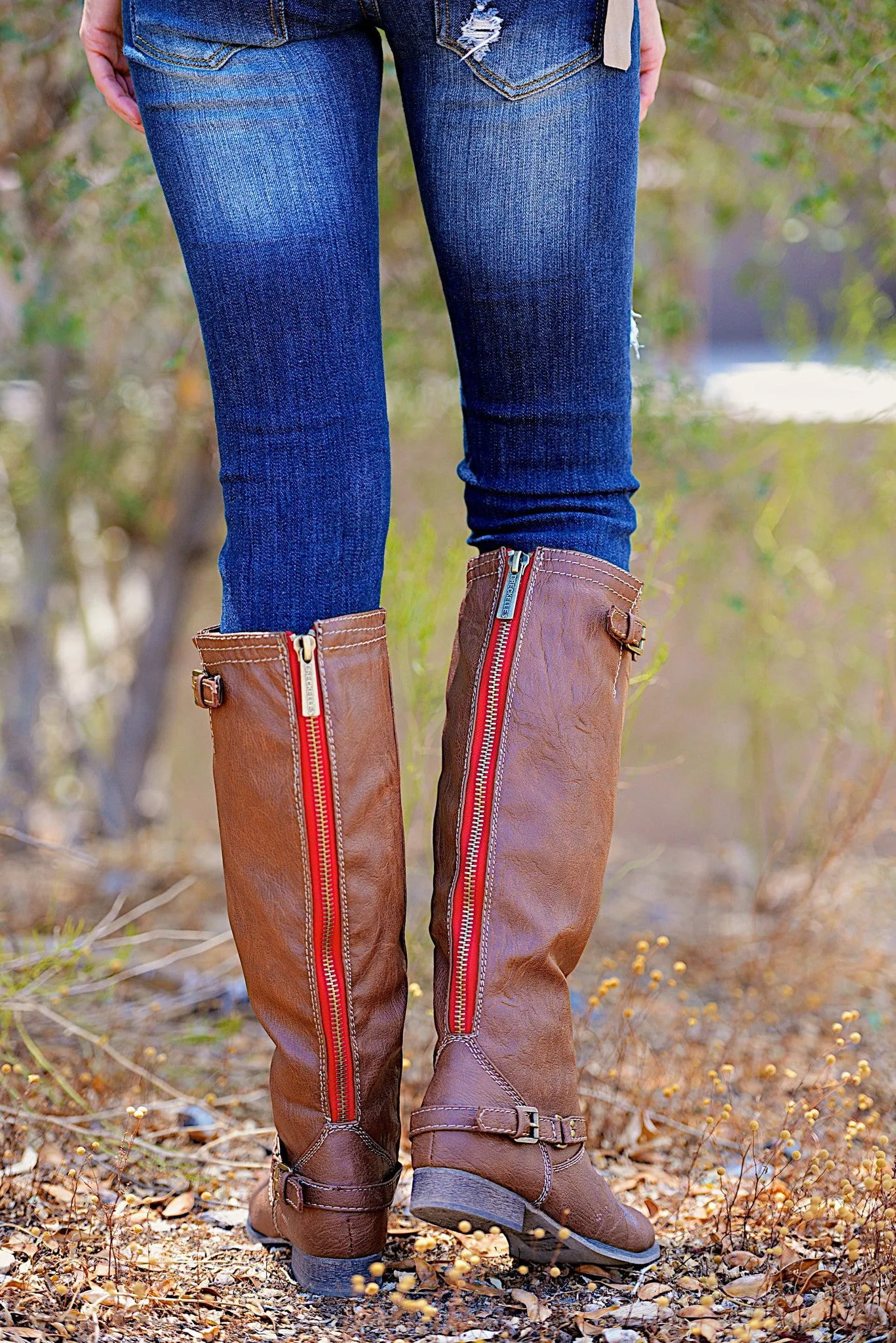 To Die For Tan Boots - Red Zipper