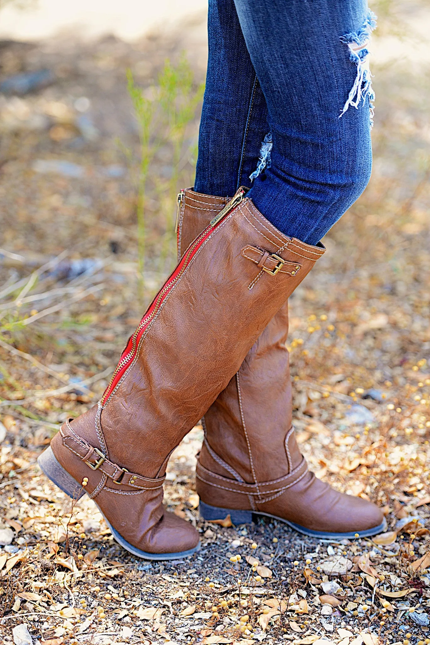 To Die For Tan Boots - Red Zipper