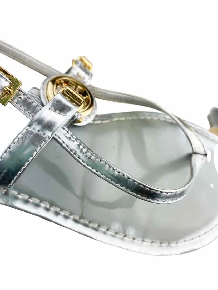 Tory Burch, Women's Ali Logo Metallic Sandals, Silver, Size 9