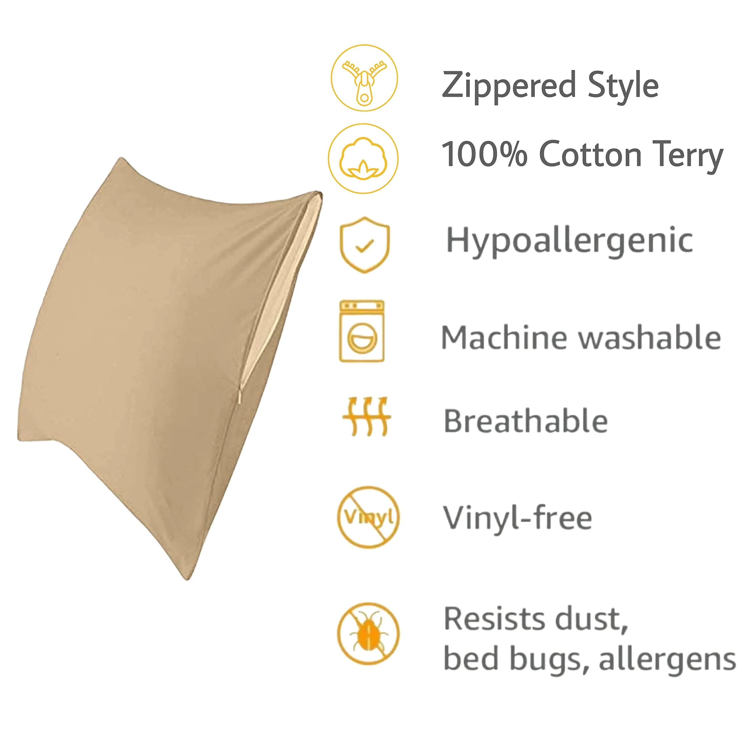 Trance Home Linen Premium Cotton Terry Waterproof Pillow Protector | Dust Mite - Bed Bug Protection | Pillow Protection Cover for Hair Oil and Fluids Spill (Standard, 18x28 inch, Brown)-Pack of 2